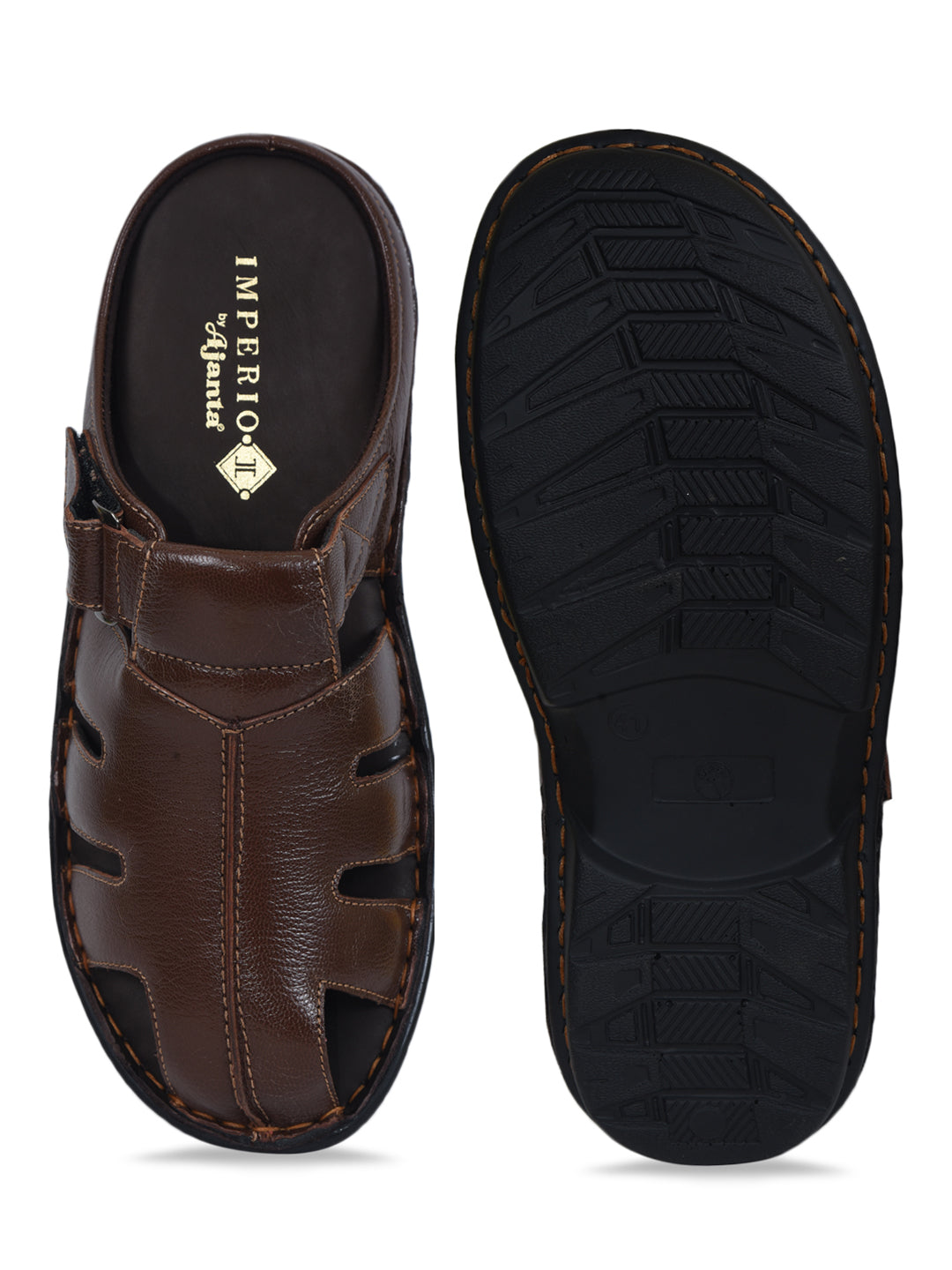 Imperio Brown Genuine Leather Cushioned Footbed Slip-on Sandal for Men with Buckle Styling EG3045