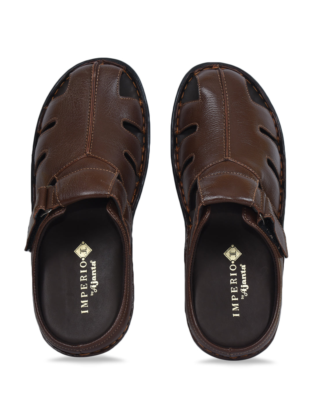 Imperio Brown Genuine Leather Cushioned Footbed Slip-on Sandal for Men with Buckle Styling EG3045