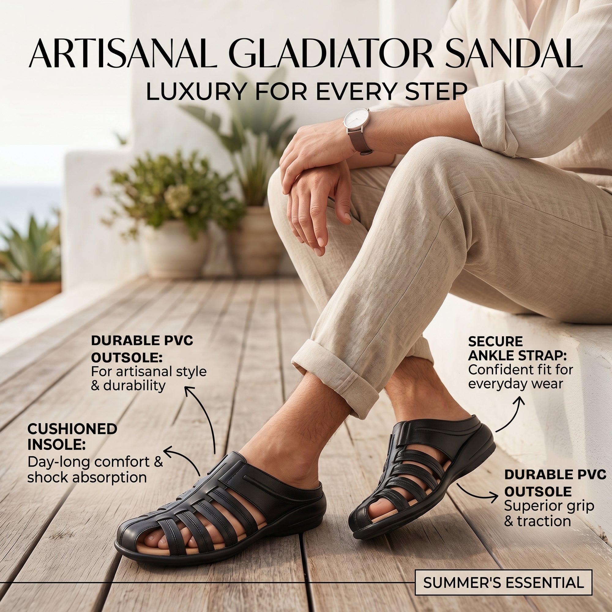 AJANTA Men's Premium Fisherman Sandals | Closed Toe Slip-On Casual Sandals | Lightweight Anti-Skid Comfortable, Breathable, Cushioned Grip Insole & Flexible Walking Sandals | Back Open Leather Look Daily Wear Office, Travel, Outdoor & Ethnic Puja Footwear