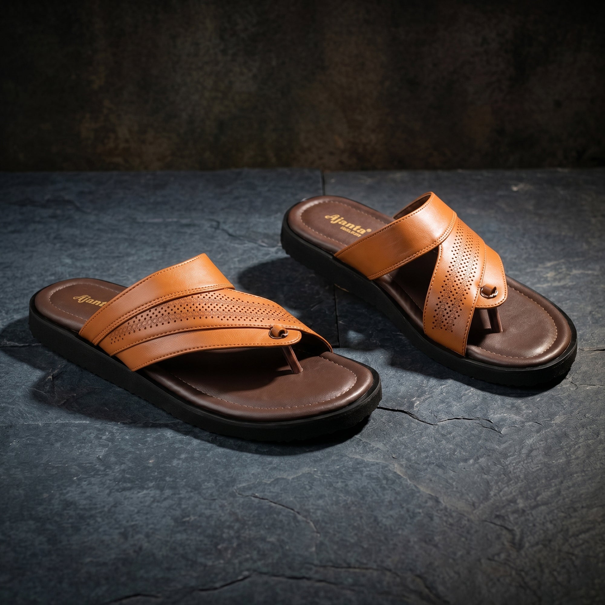 AJANTA Men Slip-On Sandals | Comfortable Lightweight Daily Wear (Tan)