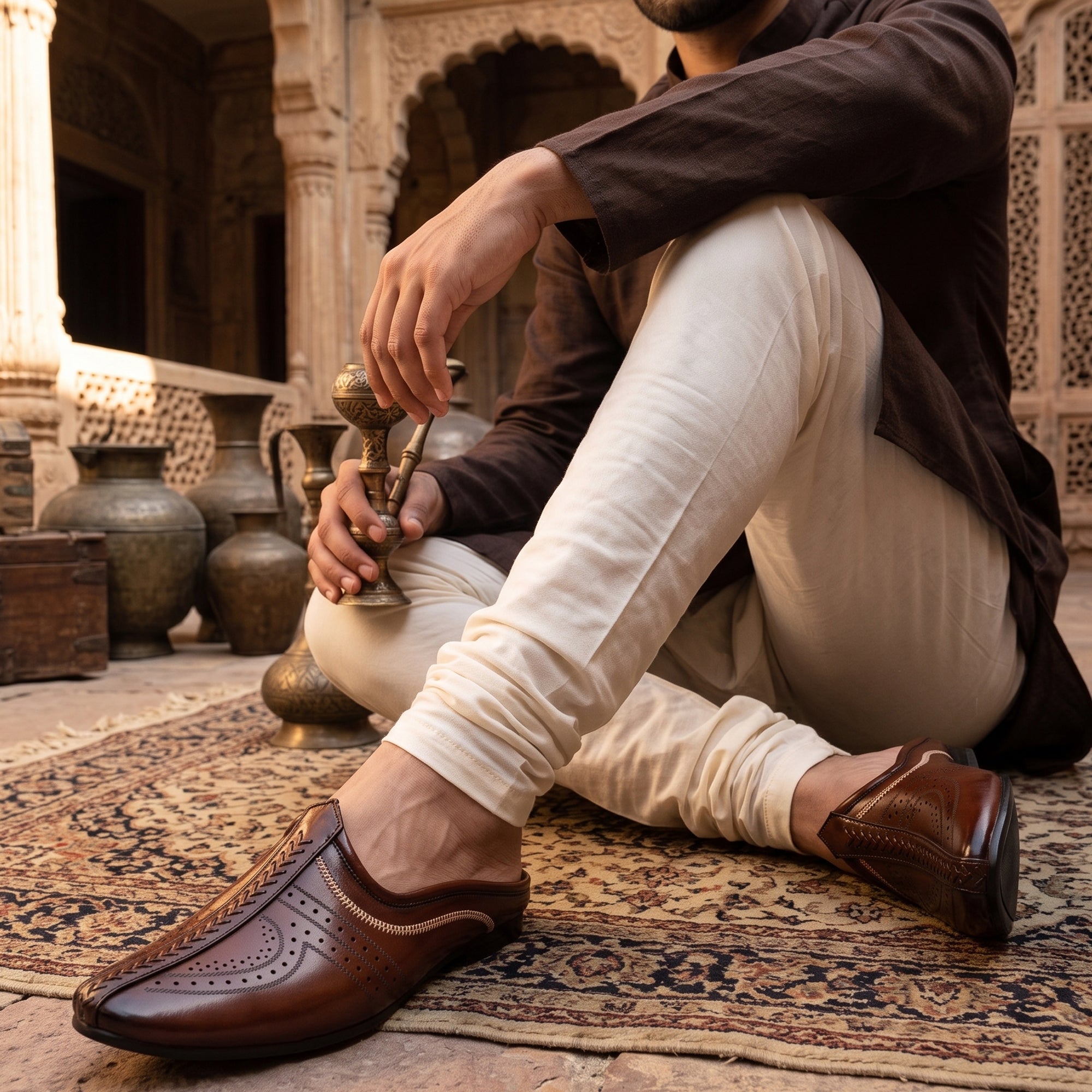 AJANTA Men's Brown Mule Loafers Shoes | Formal Slip-On Mules for Men | Synthetic Leather Ethnic Mojari Style Back Open Dress Wear | Comfortable Lightweight Airmix Sole | Office Wear, Wedding, Party Festive & Traditional Casual Footwear