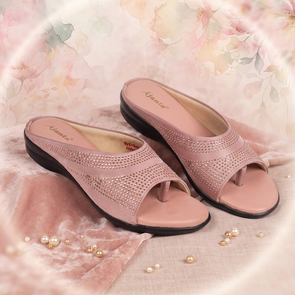 AJANTA Rhinestone Embellished Wedge Sandal for Women | Ethnic Toe Post Slip-On Casual Sandal | Girls  Comfortable Heel Sandal | Lightweight Footwear For Occasions, Party, Festive, Office, Travel