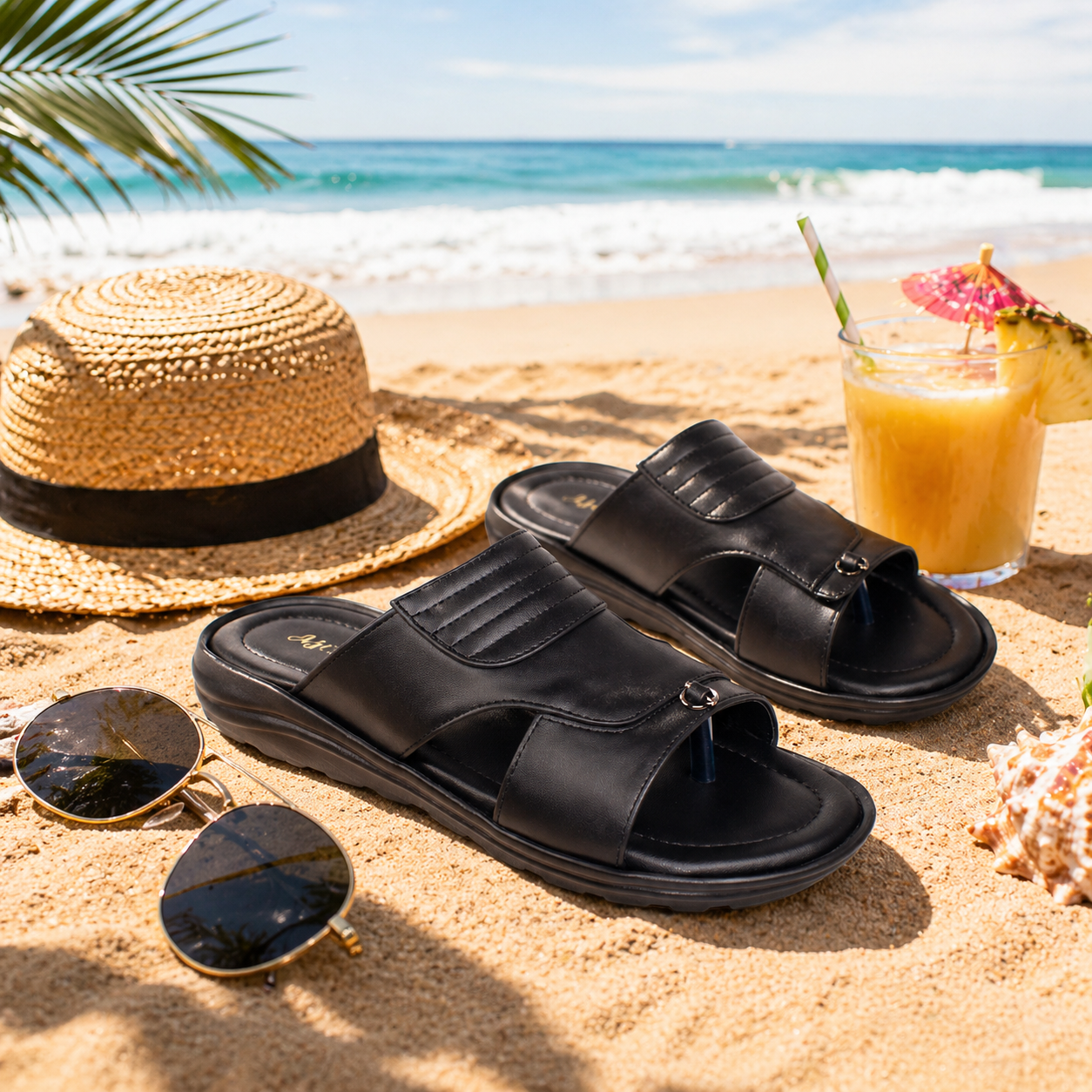 AJANTA Men Comfort Sandals | Lightweight & Durable Daily Wear (Black)