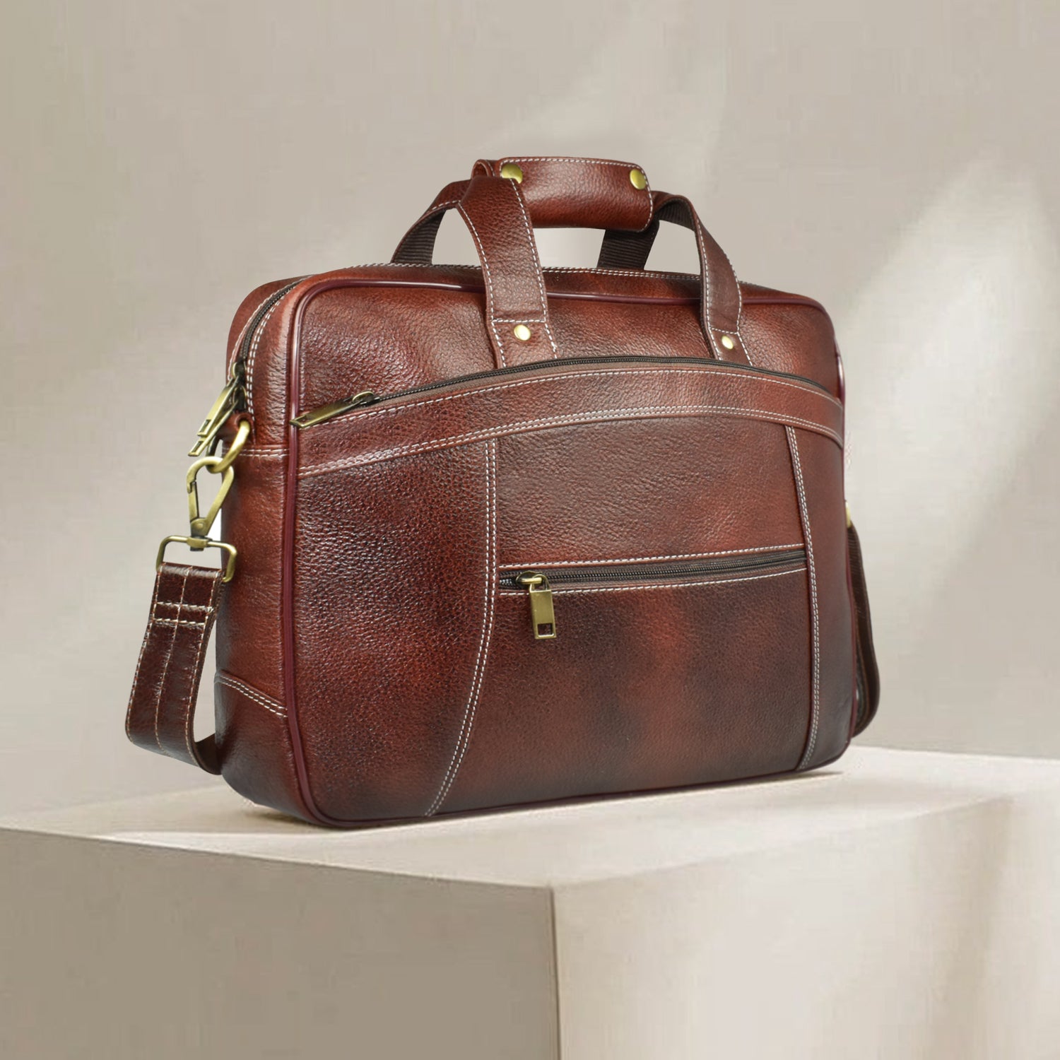 AJANTA 15.4-Inch Premium Leather Laptop Messenger Bag, Durable Office Briefcase with Adjustable Shoulder Strap for Men JB5004