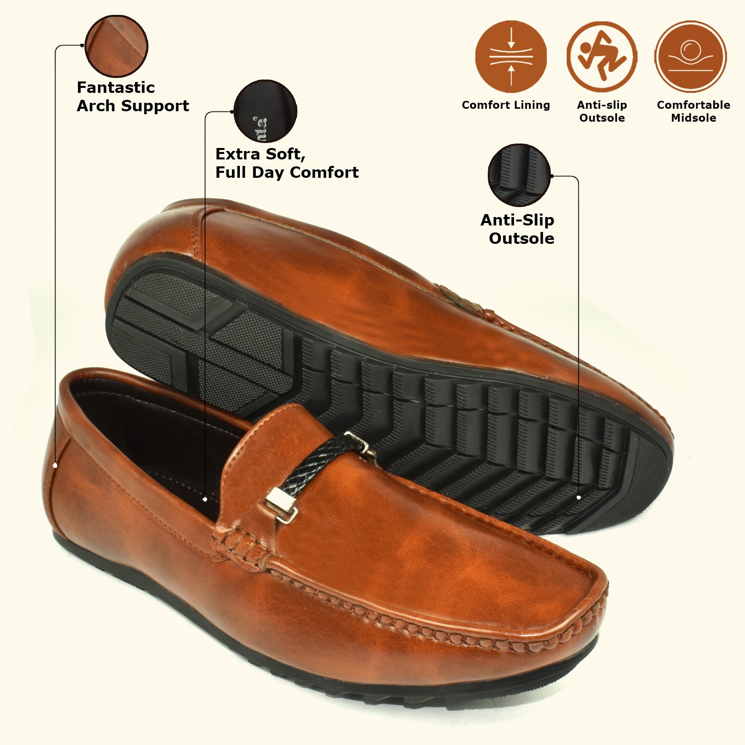 AJANTA Loafers For Men| Soft Cushioned Insole | Super Flexible, Slip-On Shoes for Casual, Office & Everyday Wear EG4024