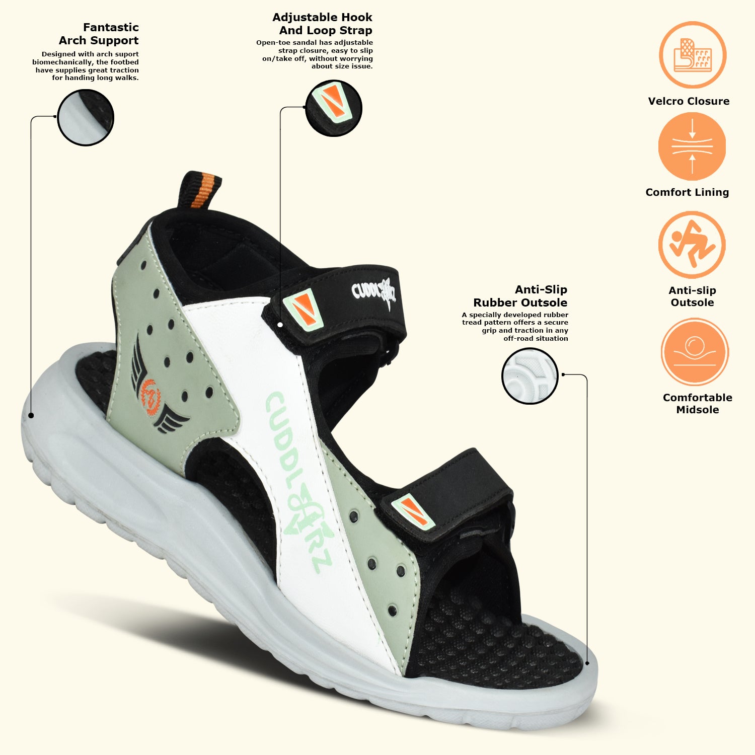 Ajanta Kids Sandal | Stylish Outdoor Sandals for Boys | Lightweight and Comfortable | Velcro Adjustable | Anti-Skid Sole, Open-Toe