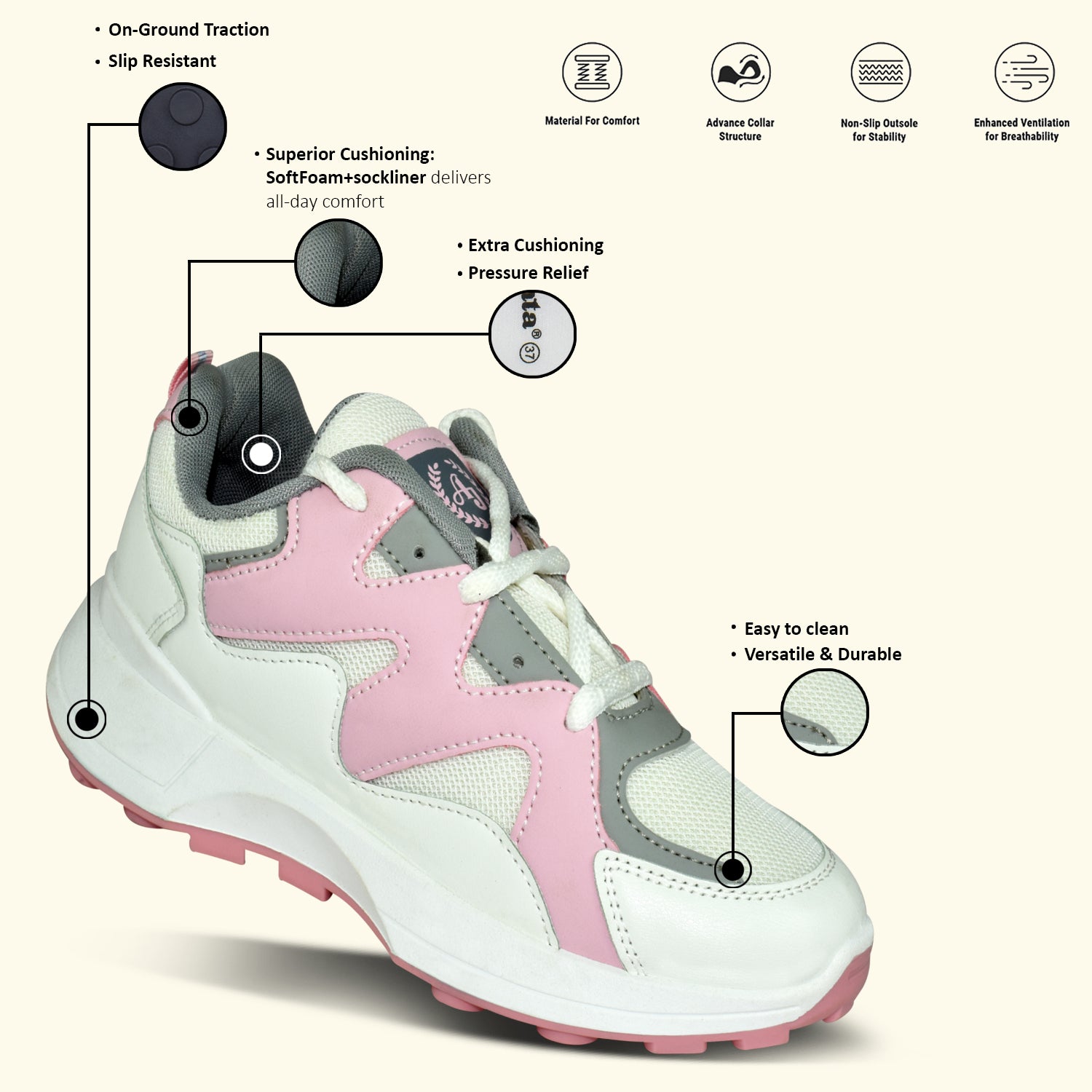 AJANTA Women Pink Lightning Chunky Sneakers | Stylish,Lightweight,Comfortable,Trendy Streetwear Sneakers EL5043