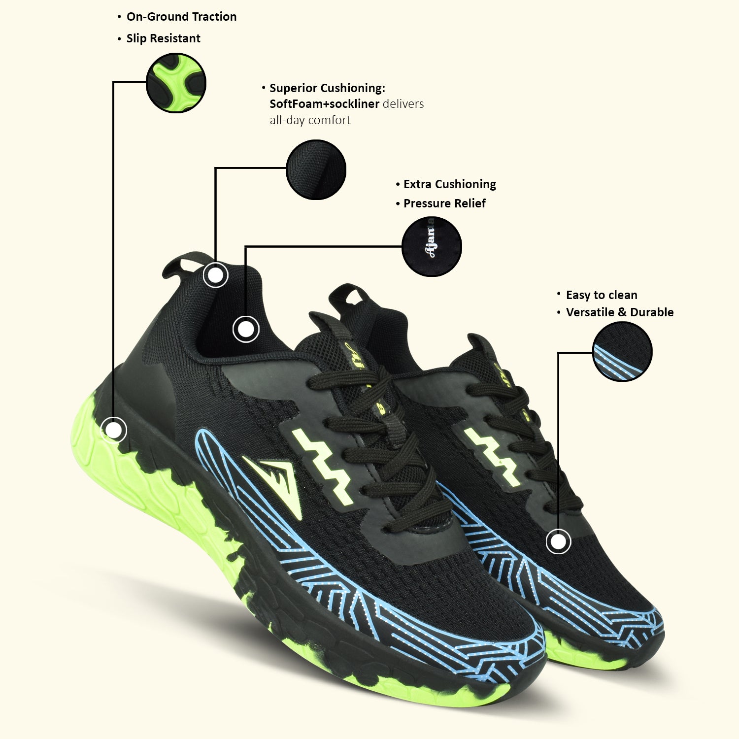 AJANTA Neo-Glide Pacer Runner Shoe | Lightweight, Durable,Energetic Athletic Shoes |Perfect for Sports, Fitness, and Daily Workouts EG1043