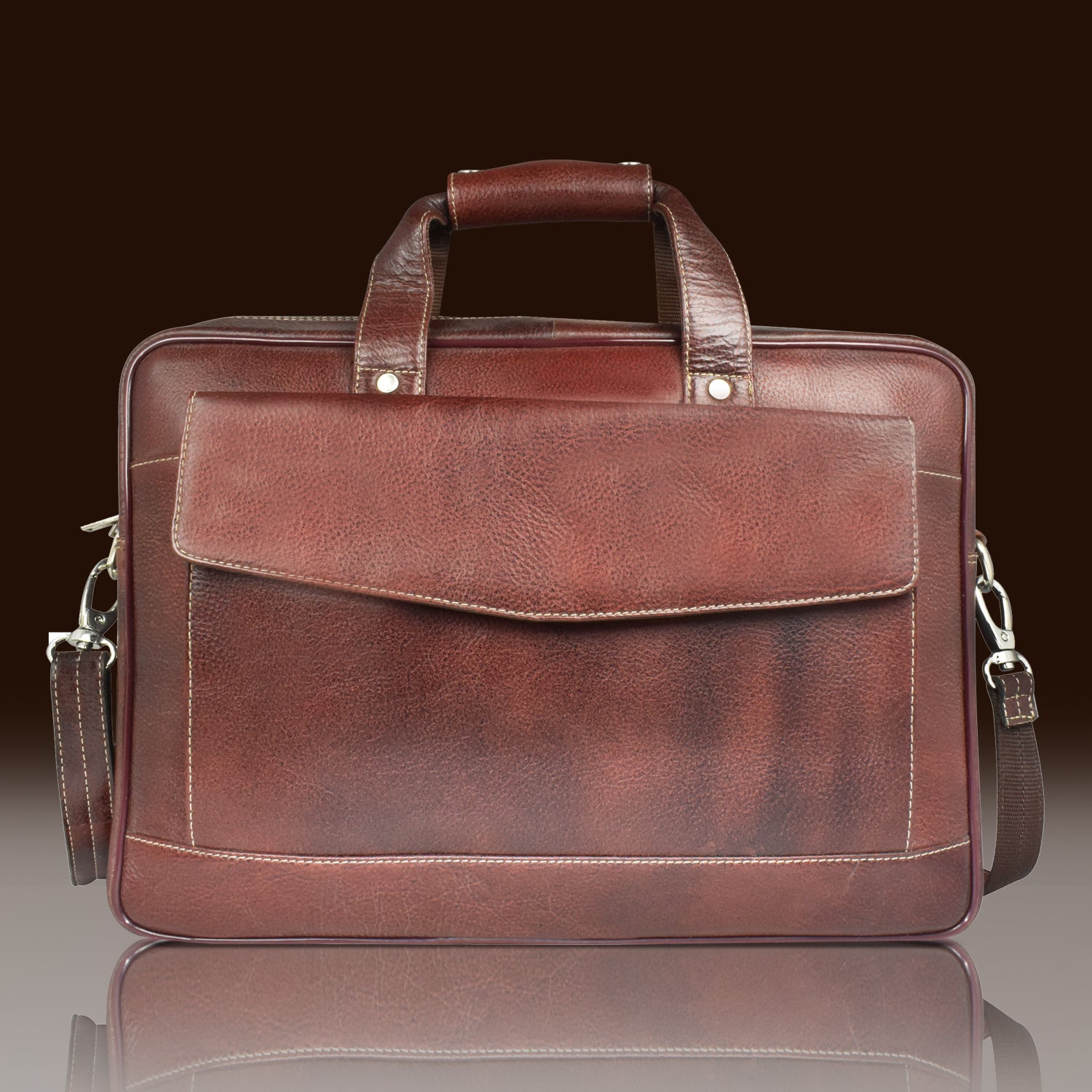 AJANTA 15.8-Inch Premium Leather Laptop Messenger Bag, Durable Office Briefcase with Adjustable Shoulder Strap for Men JB5002