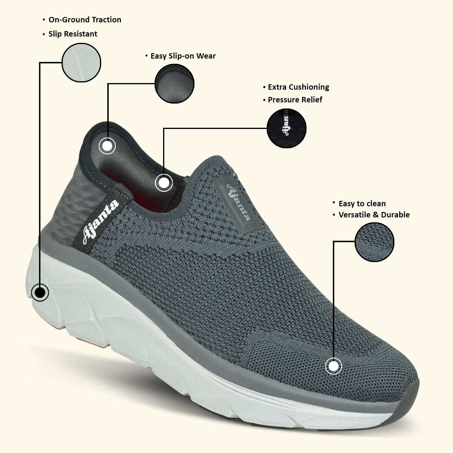 Ajanta Ignite Knit Running Shoes | All-Day Style| Slip-On Shoes |Cushioned & Daily Wear Outdoor shoes EG1050