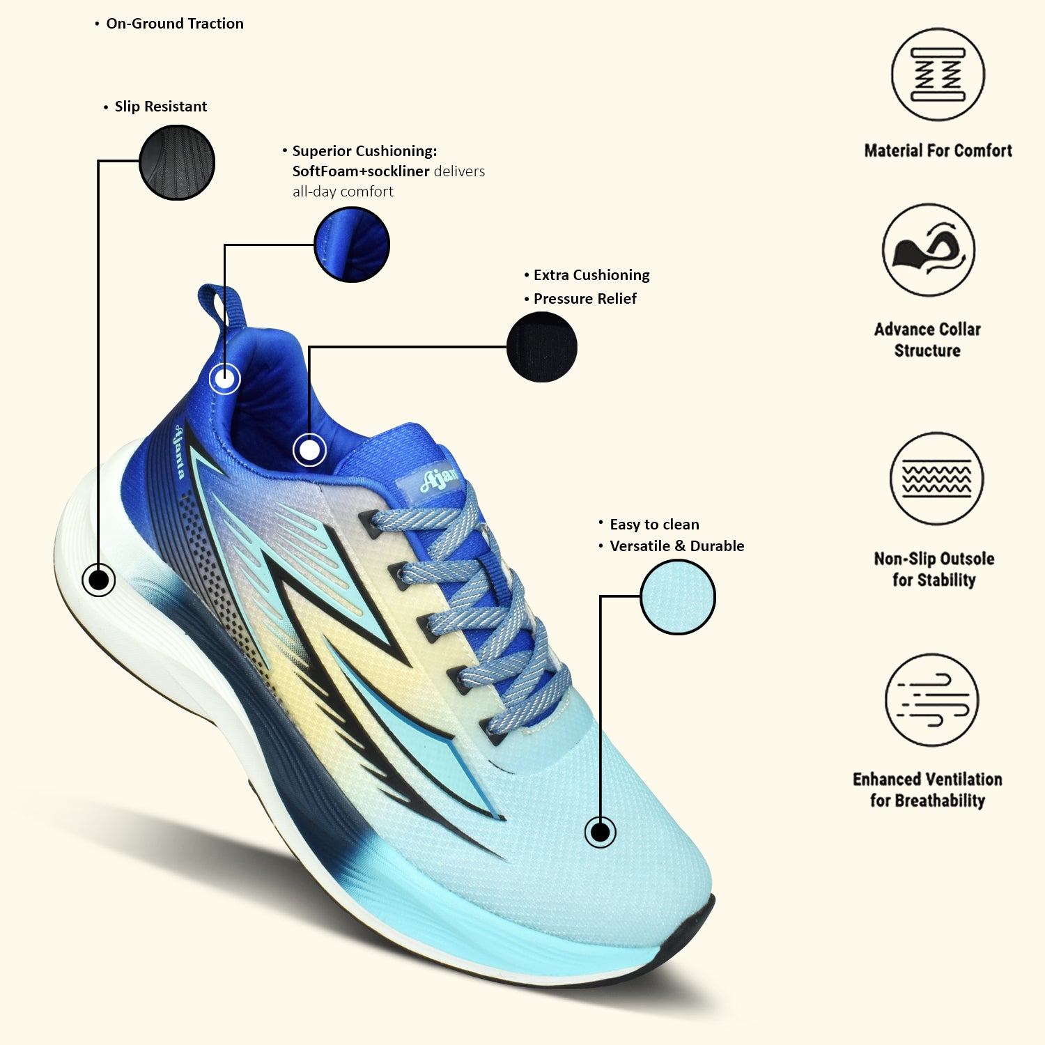 AJANTA Skyline Runner Sports Shoes | Lightweight |Anti-Slip Grip |Fitness Shoes for Training & Outdoor EG1033