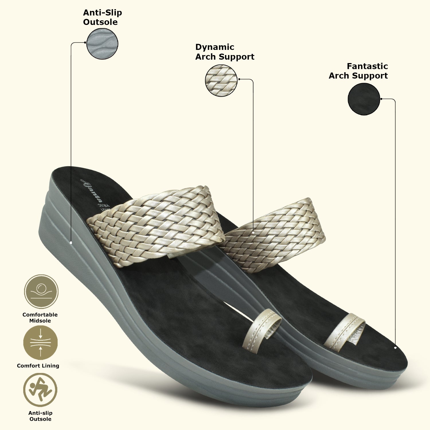 AJANTA Women's Grey Perforated Upper Slip-on Wedge Toe Ring Heel Sandal EL2015