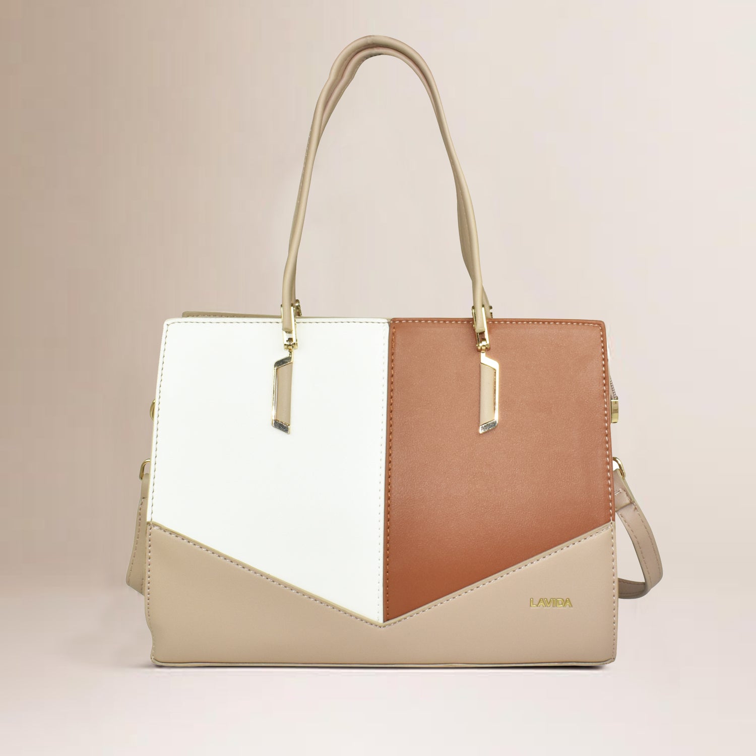 QIARRA by Ajanta Beige Synthetic Handbag for Women | 2 Compartments | Detachable Sling Strap | Stylish Daily Use Bag-VB8014