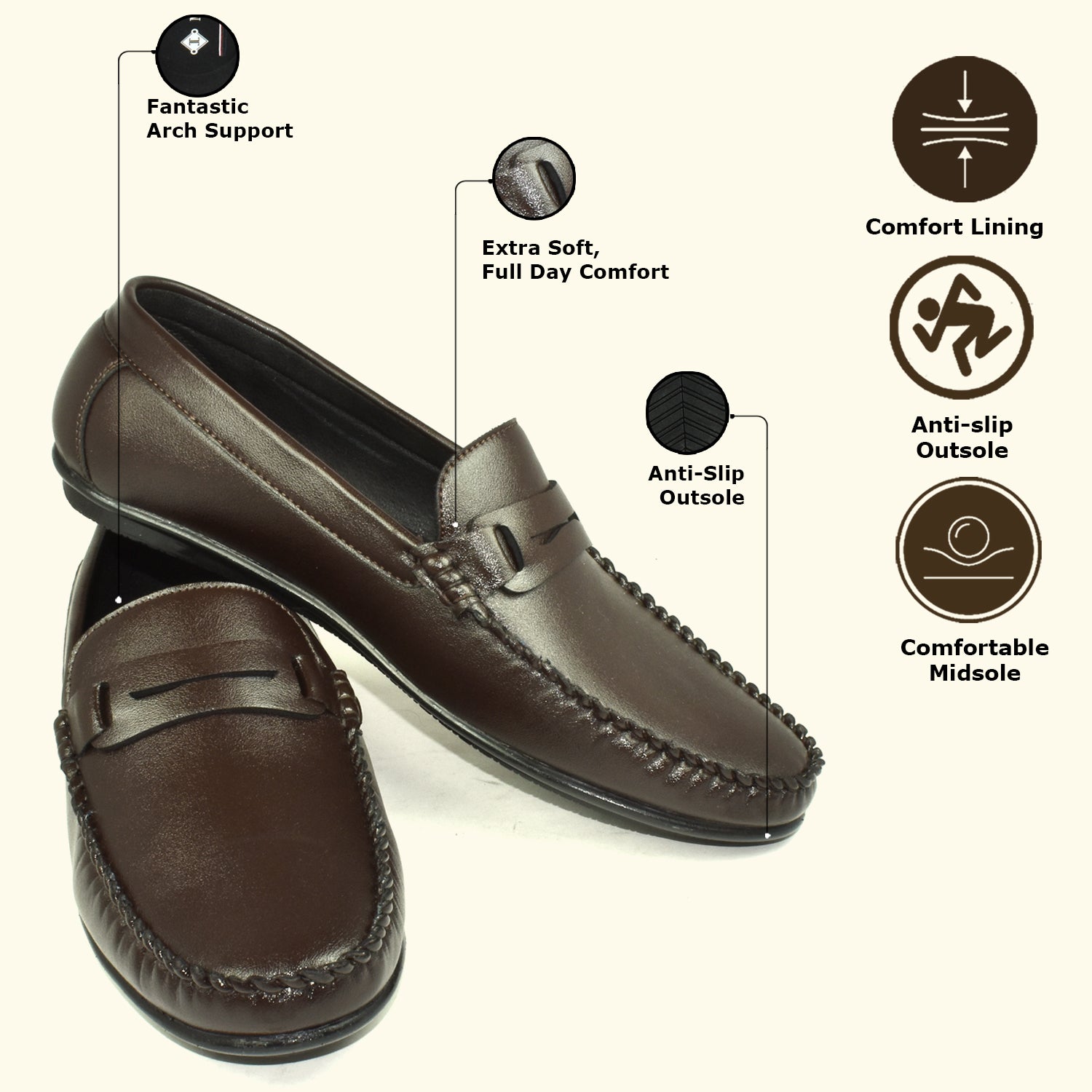 AJANTA Brown Loafers For Men| Soft Cushioned Insole | Super Flexible, Slip-On Shoes for Casual, Office & Everyday Wear EG4019