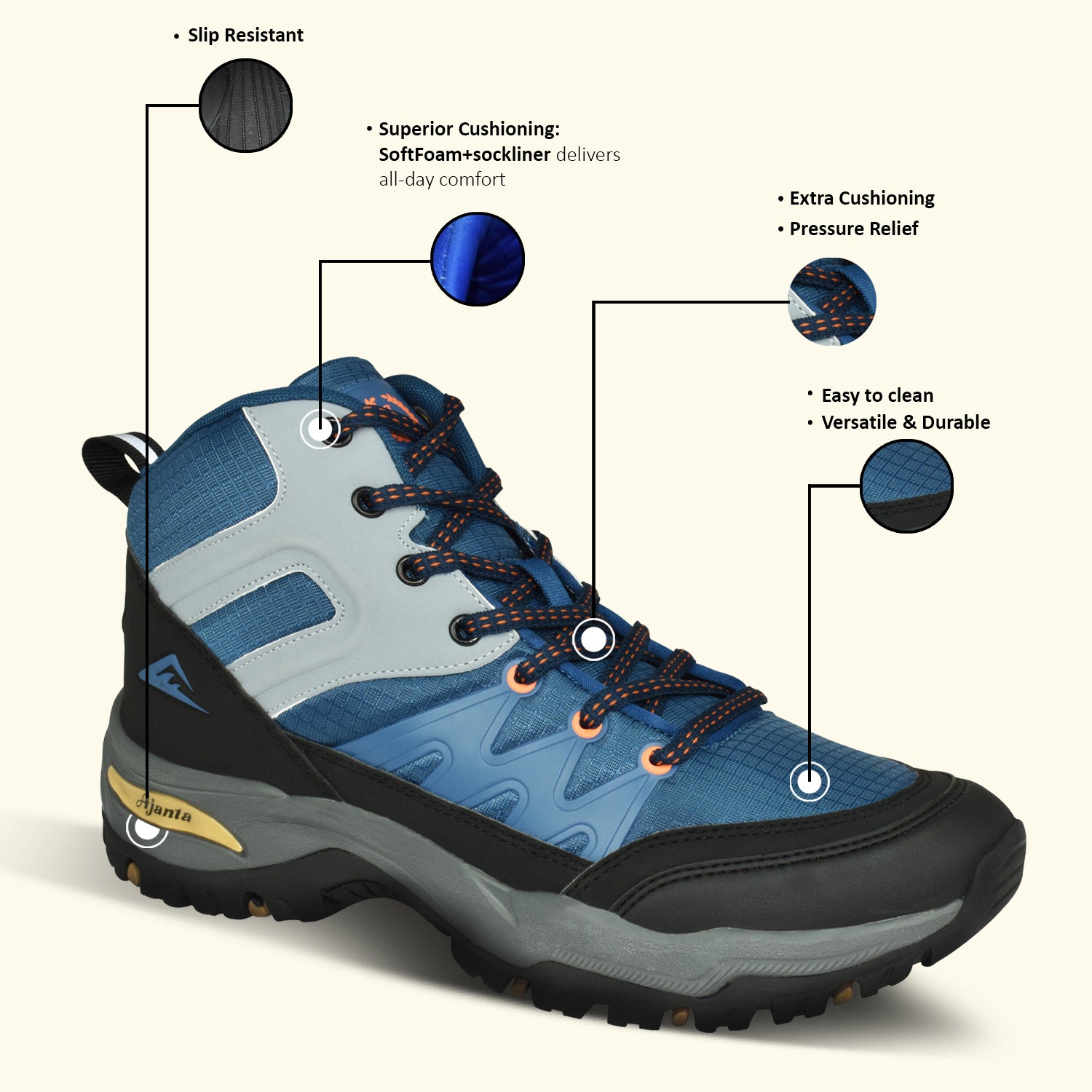 AJANTA Terra Trek Outdoor Hiking Shoes With Superior Grip & Comfort | Lightweight & Sturdy Boots EG1055