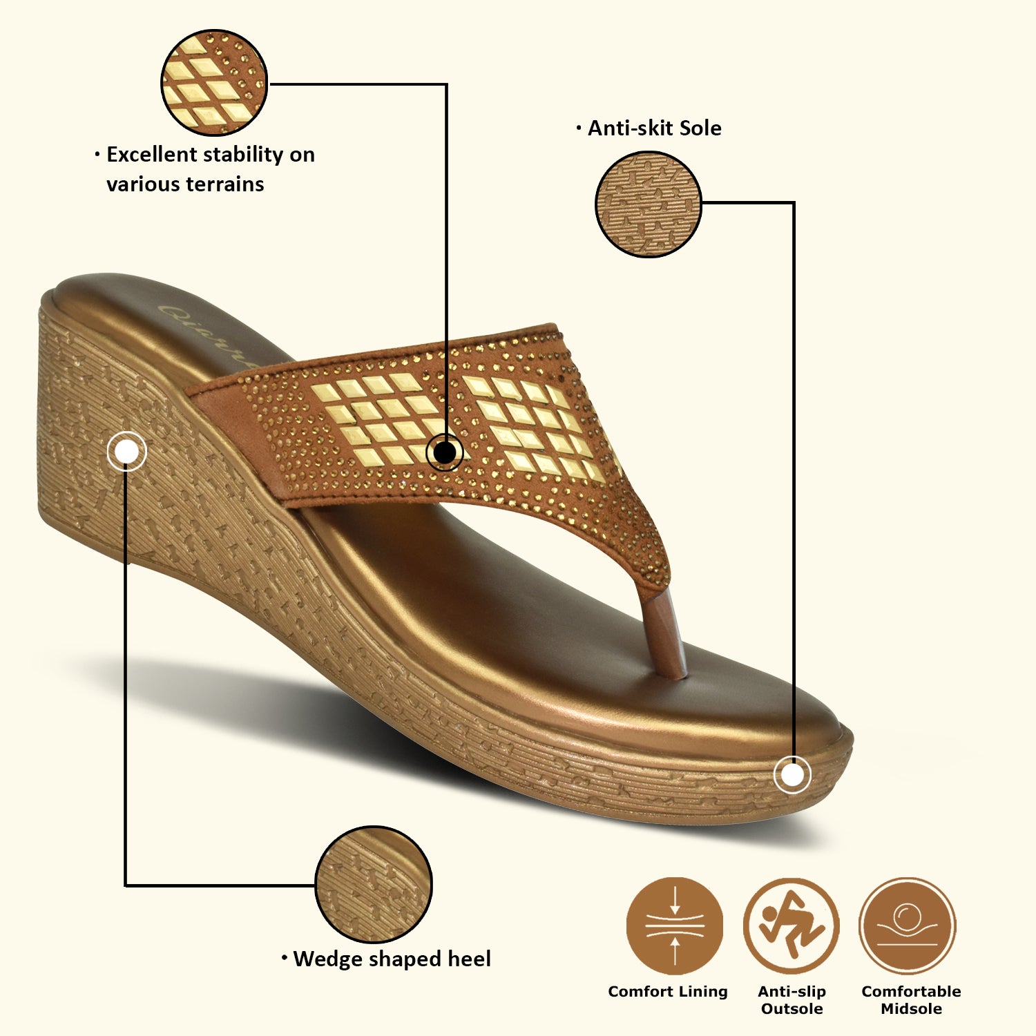 QIARRA Women's Shimmer Open Toe Comfortable Wedge Heel Fashion Sandals for Casual, Outdoor and Party EL1043