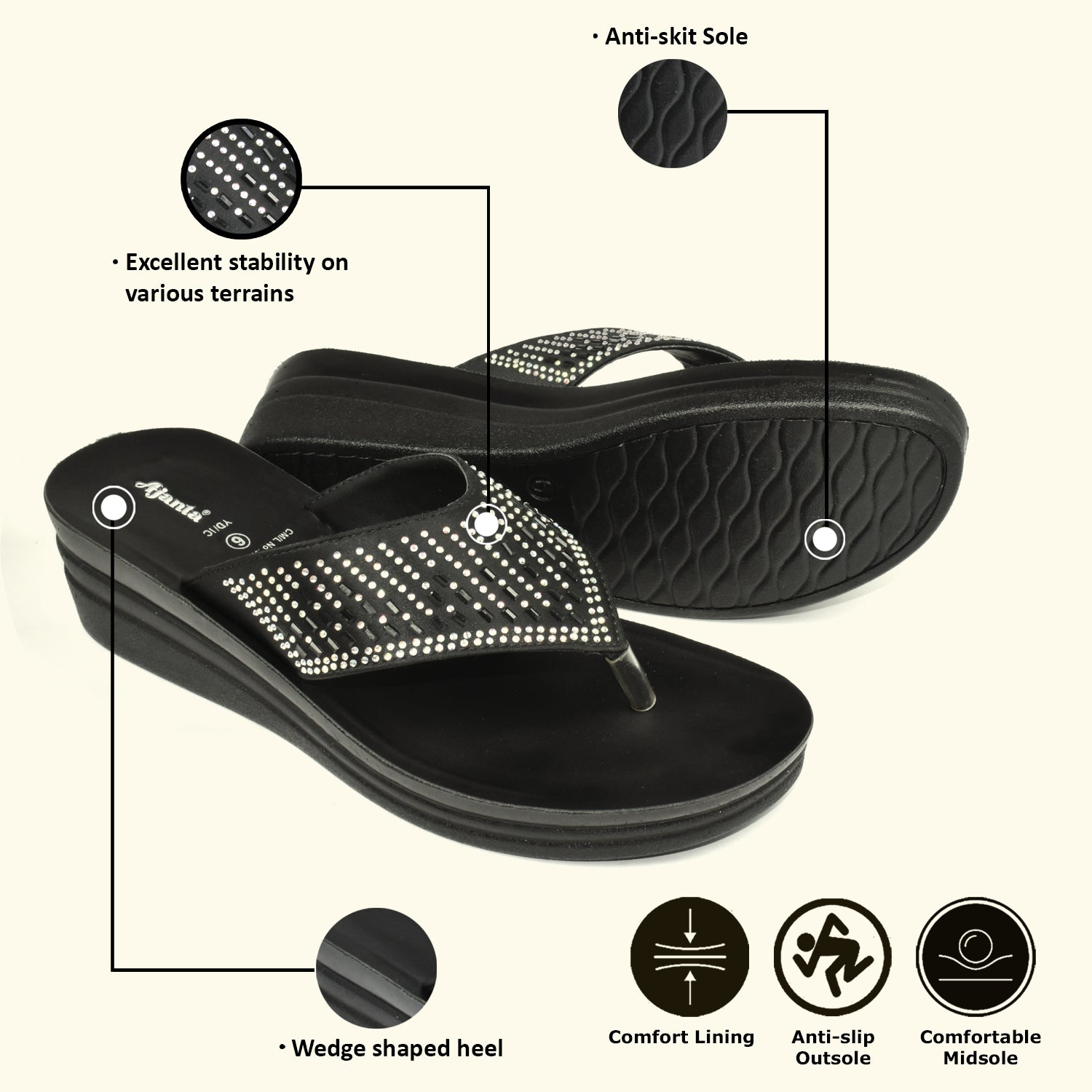 AJANTA Comfortable Flat Fashion Slip-on Slipper for Women,Chappal for Women & Girls EL1023