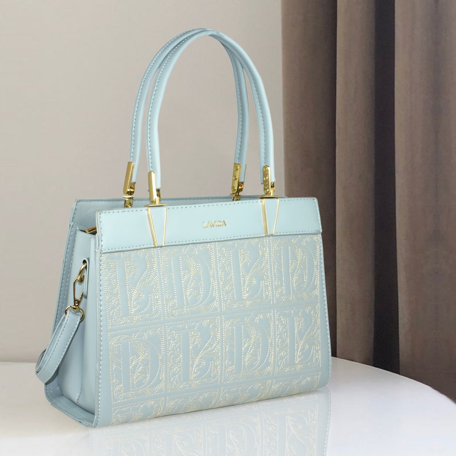 QIARRA by Ajanta Blue Synthetic Handbag for Women | 2 Compartments | Detachable Sling Strap | Stylish Daily Use Bag-VB8018