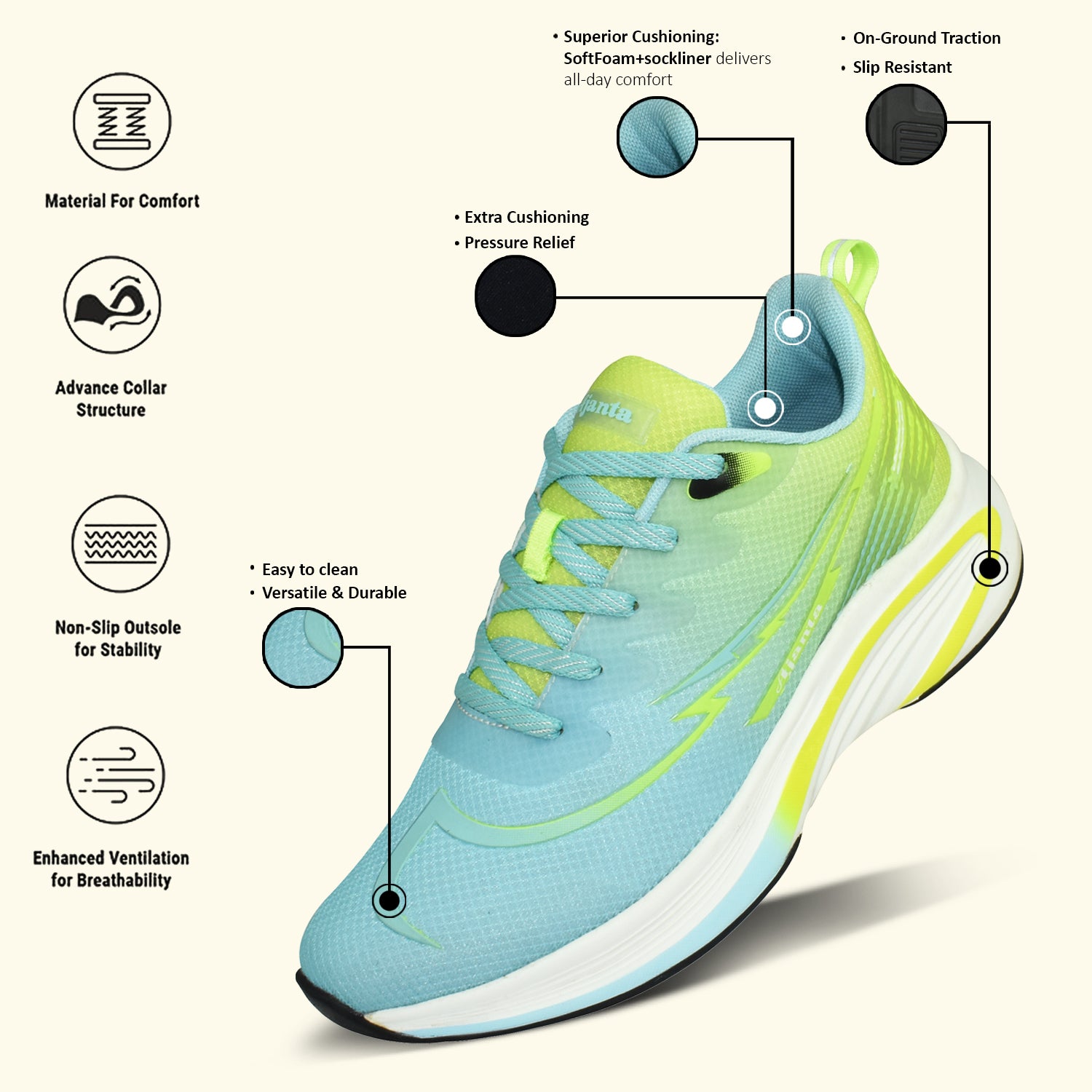 AJANTA Volt Runner High-Energy Performance Shoes |Lightweight|Shock-Absorbing| Stylish for Running & Training  EG1035
