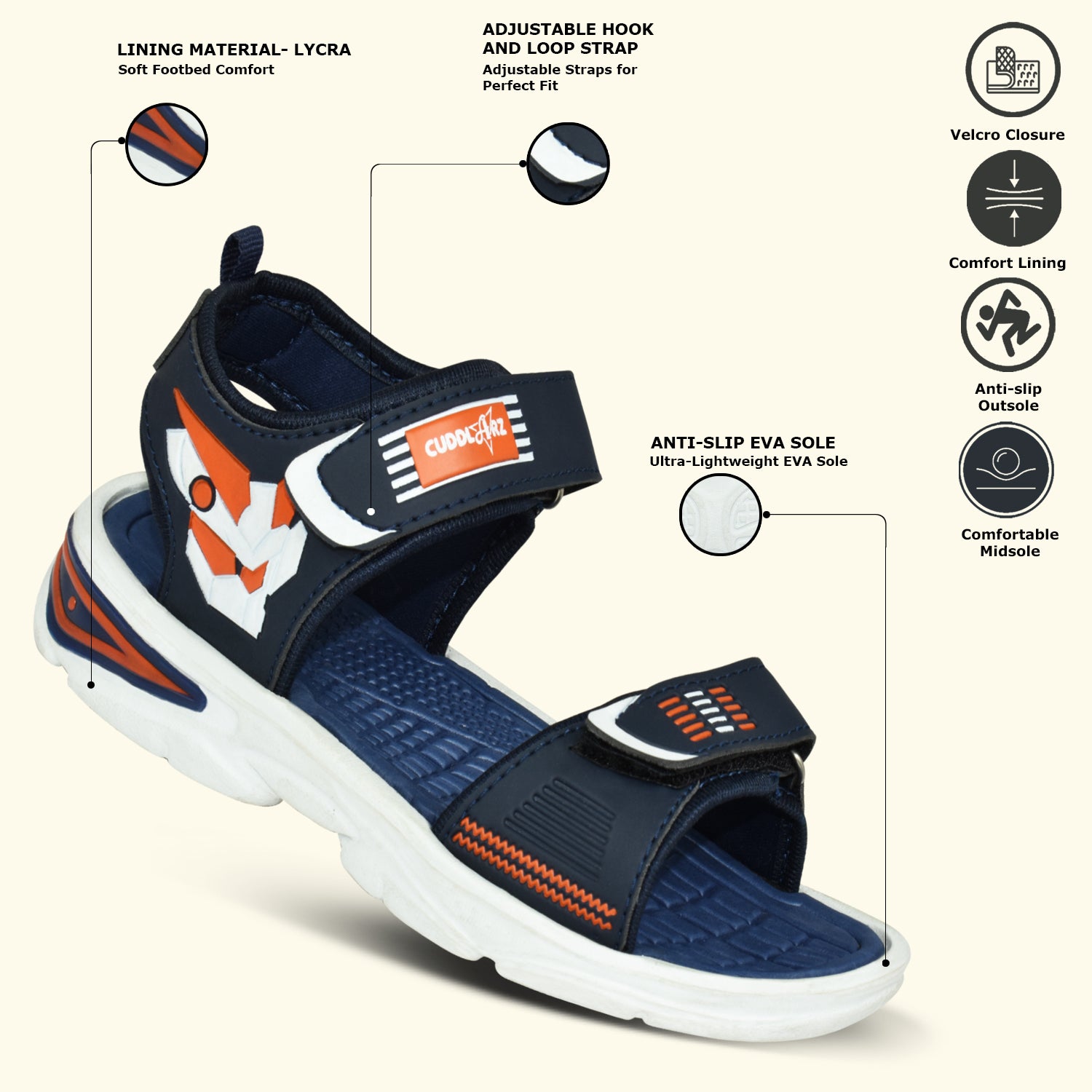 Ajanta Kids Beach Sandals | Lightweight EVA Sole | Durable Synthetic Upper | Slip-On Summer Footwear | Velcro Sandals