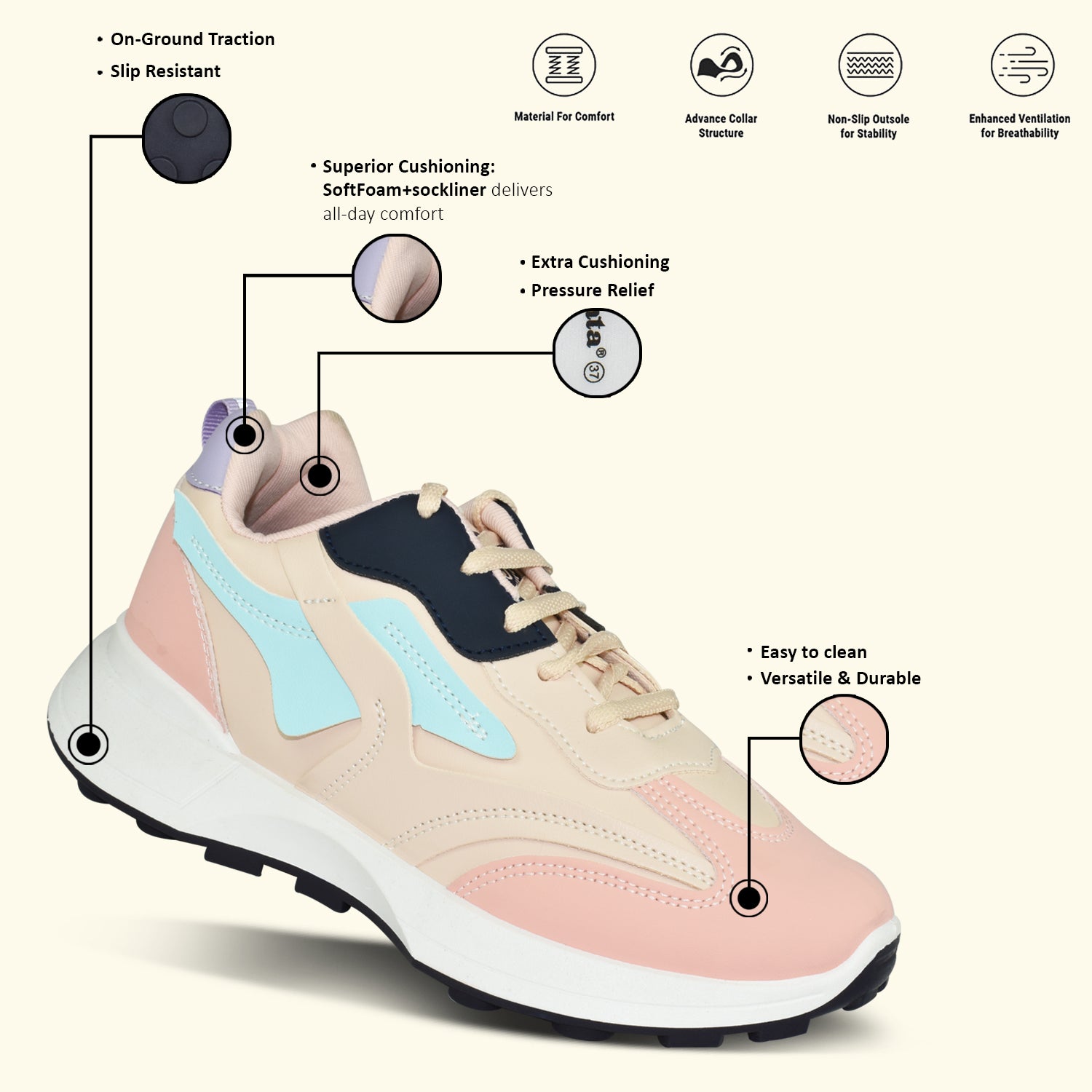 AJANTA Women Lightning Chunky Sneakers | Stylish,Lightweight,Comfortable,Trendy Streetwear Sneakers EL5039