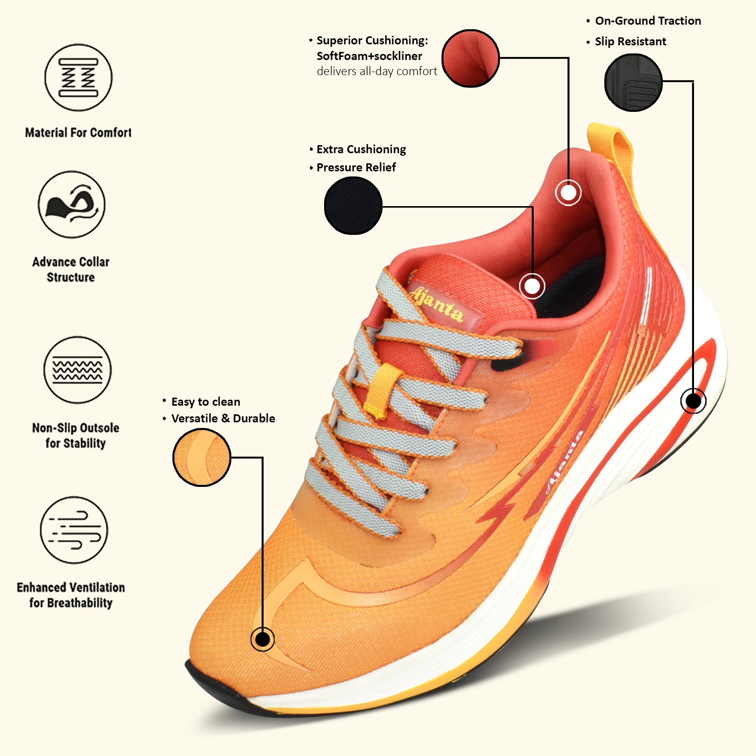 AJANTA Volt Runner High-Energy Performance Shoes |Lightweight|Shock-Absorbing| Stylish for Running & Training  EG1036