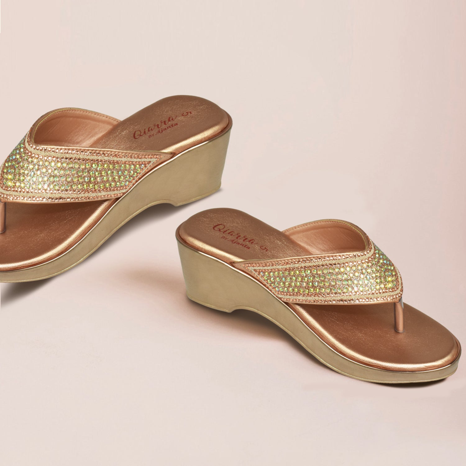 QIARRA Women's Shimmer Open Toe Comfortable Wedge Heel Fashion Sandals for Casual, Outdoor and Party EL1042