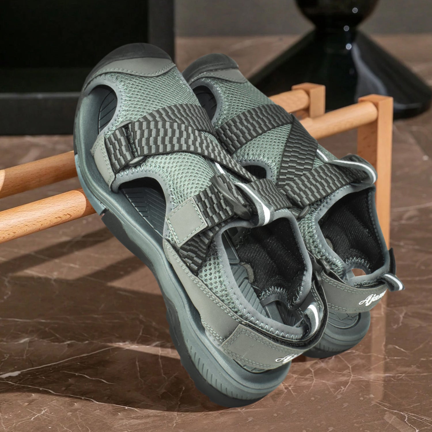 AJANTA Men’s Grey Durable & Comfortable Cushioned Footbed Sports Sandal with Velcro Closure EG2018