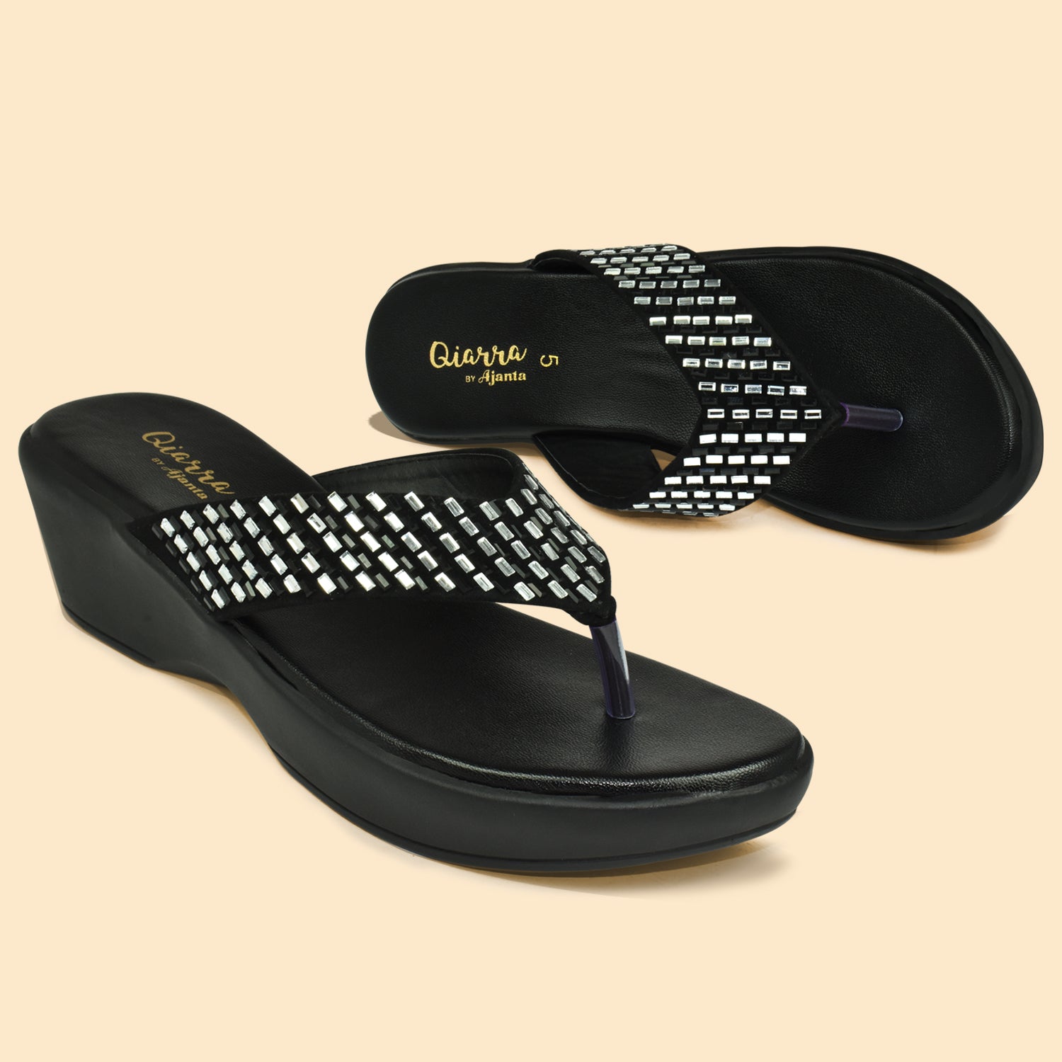 QIARRA Women's Shimmer Open Toe Comfortable Wedge Heel Fashion Sandals for Casual, Outdoor and Party EL1041