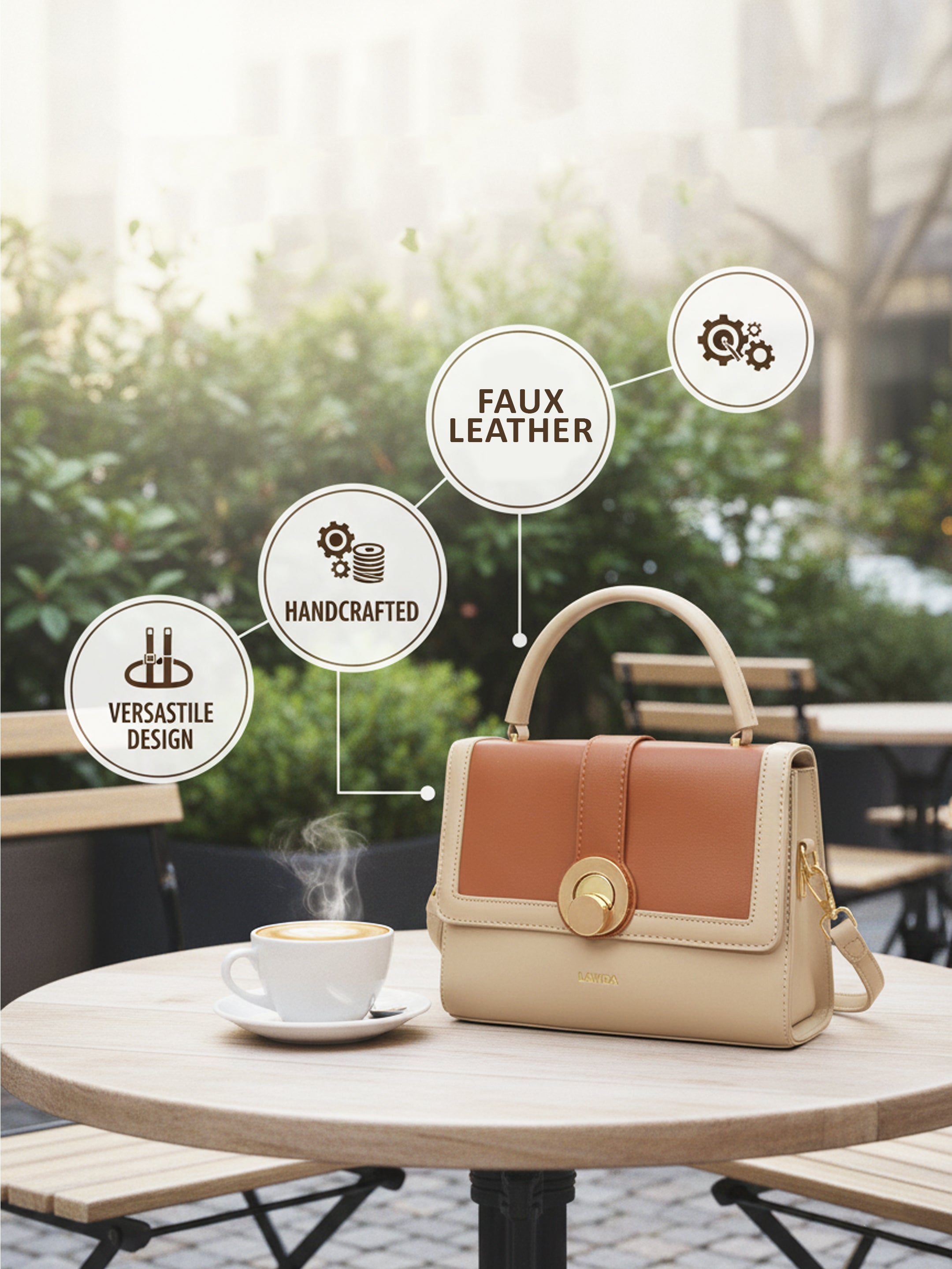 QIARRA by Ajanta Beige & Brown Synthetic Sling Bag for Women | 2 Compartments | Buckle Lock | Zipper Chains | Handle Detachable Sling Strap-VB8013