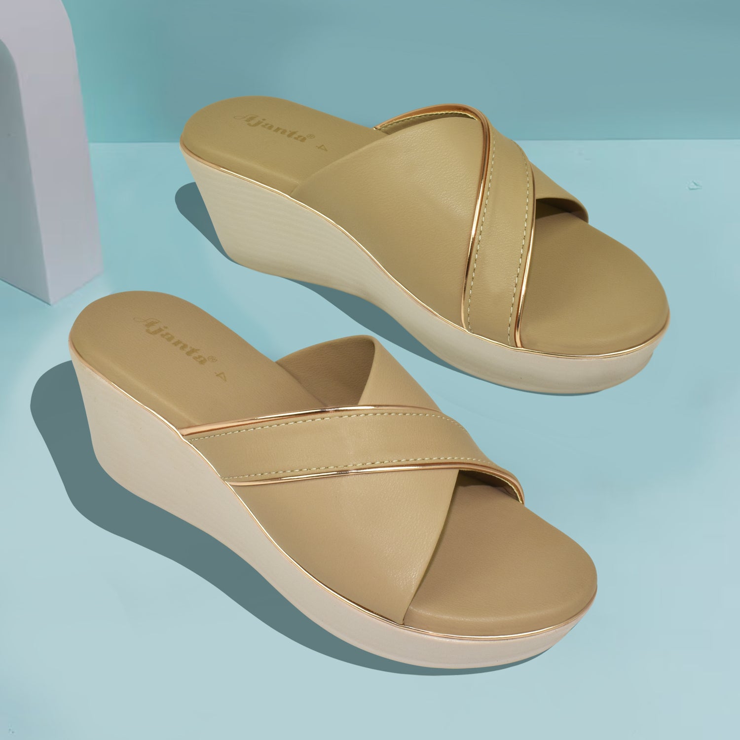 AJANTA Women's Open Toe Wedges Sandals with Cross Strap – Comfortable Daily Wear ML0904