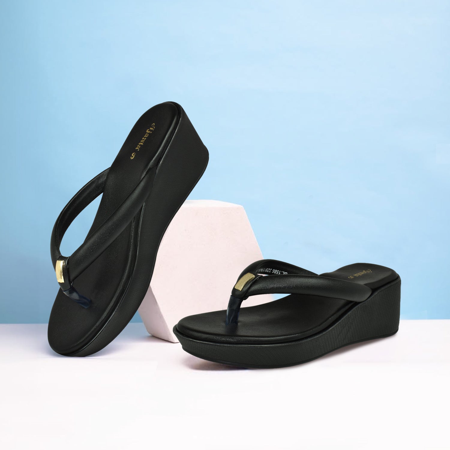 AJANTA Black Platform Sandals for Women with Heels – Fashionable, Lightweight,Trendy Open-Toe Heels for Casual & Evening Wear BL1586