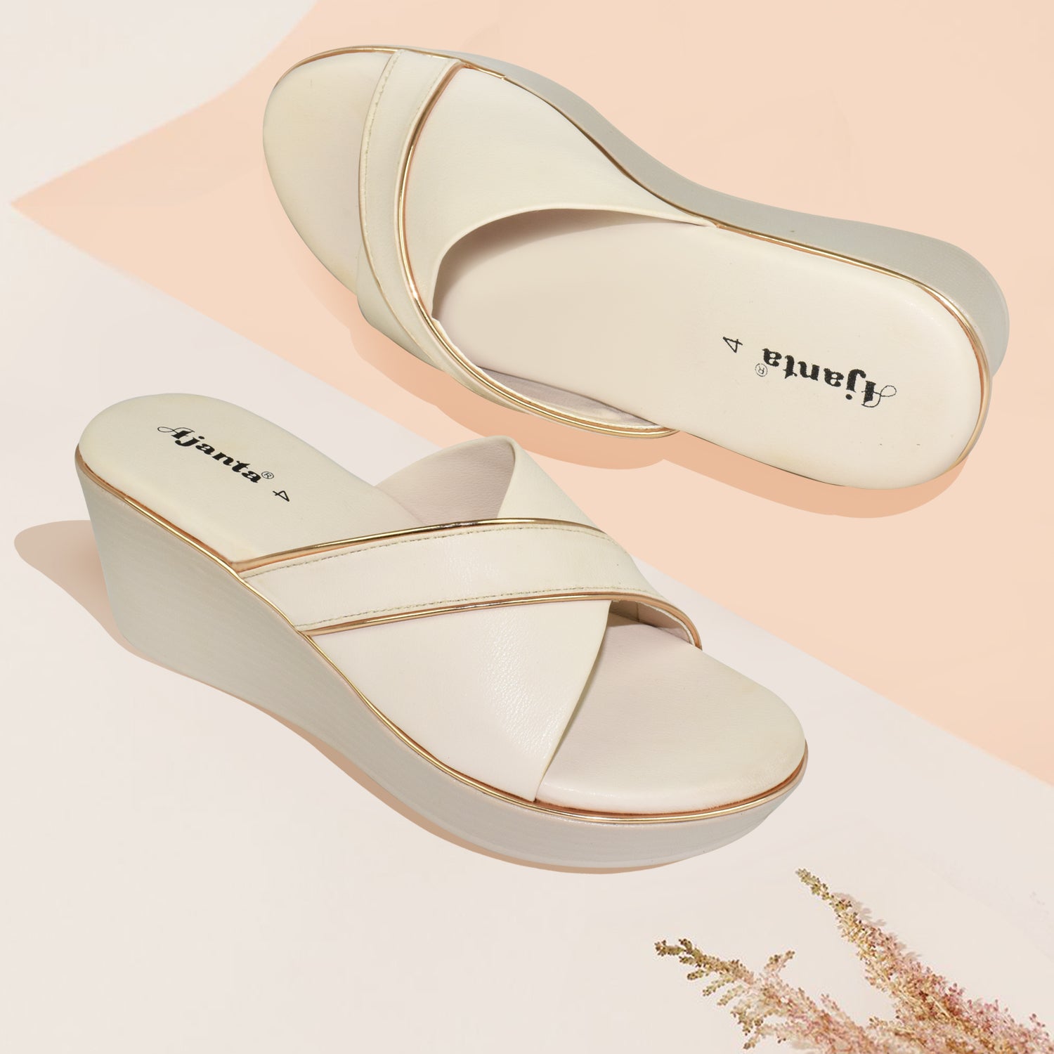 AJANTA Women's Open Toe Wedges Sandals with Cross Strap – Comfortable Daily Wear ML0905