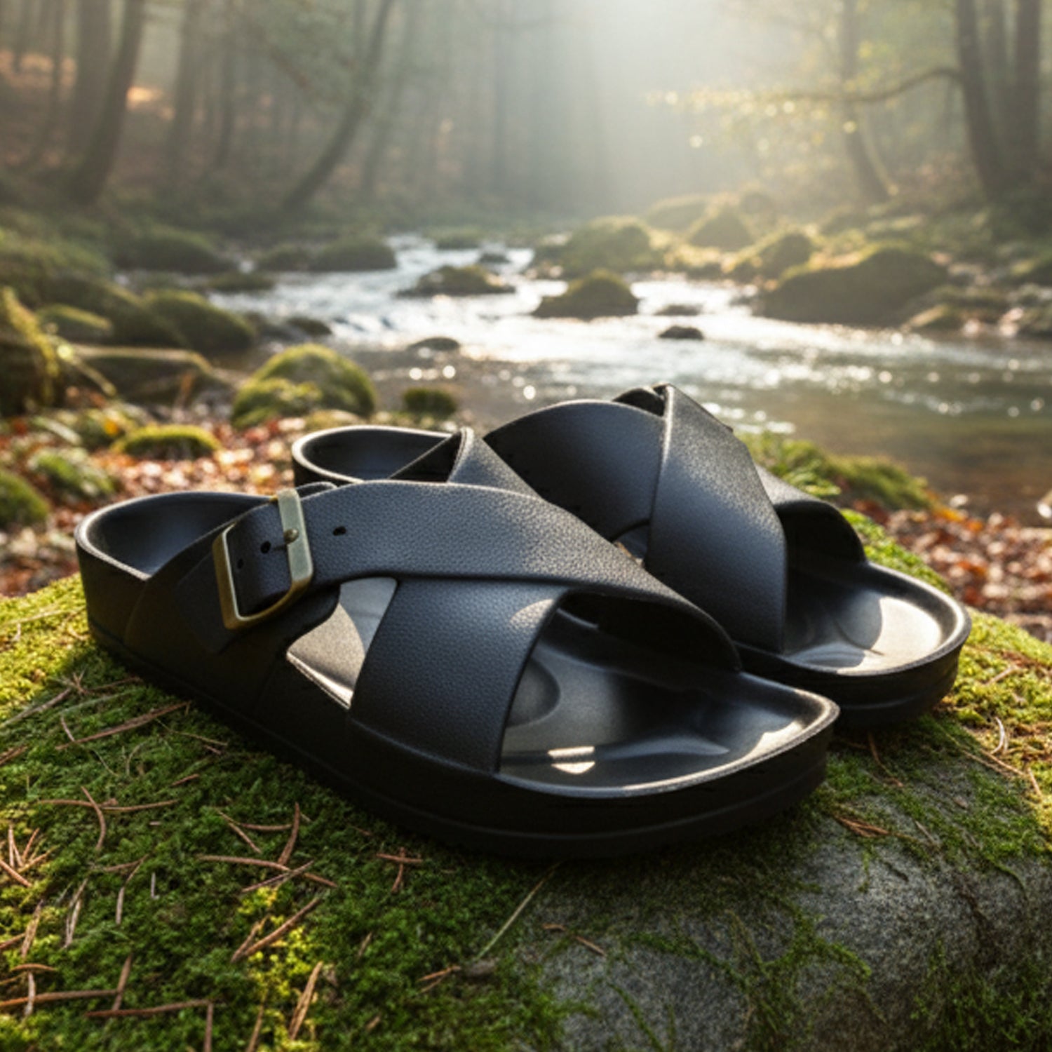 Ajanta Men’s Adjustable Buckle Slippers – Lightweight EVA Molded Orthopedic Slip-Ons for All-Day Comfort (Blue & Black)