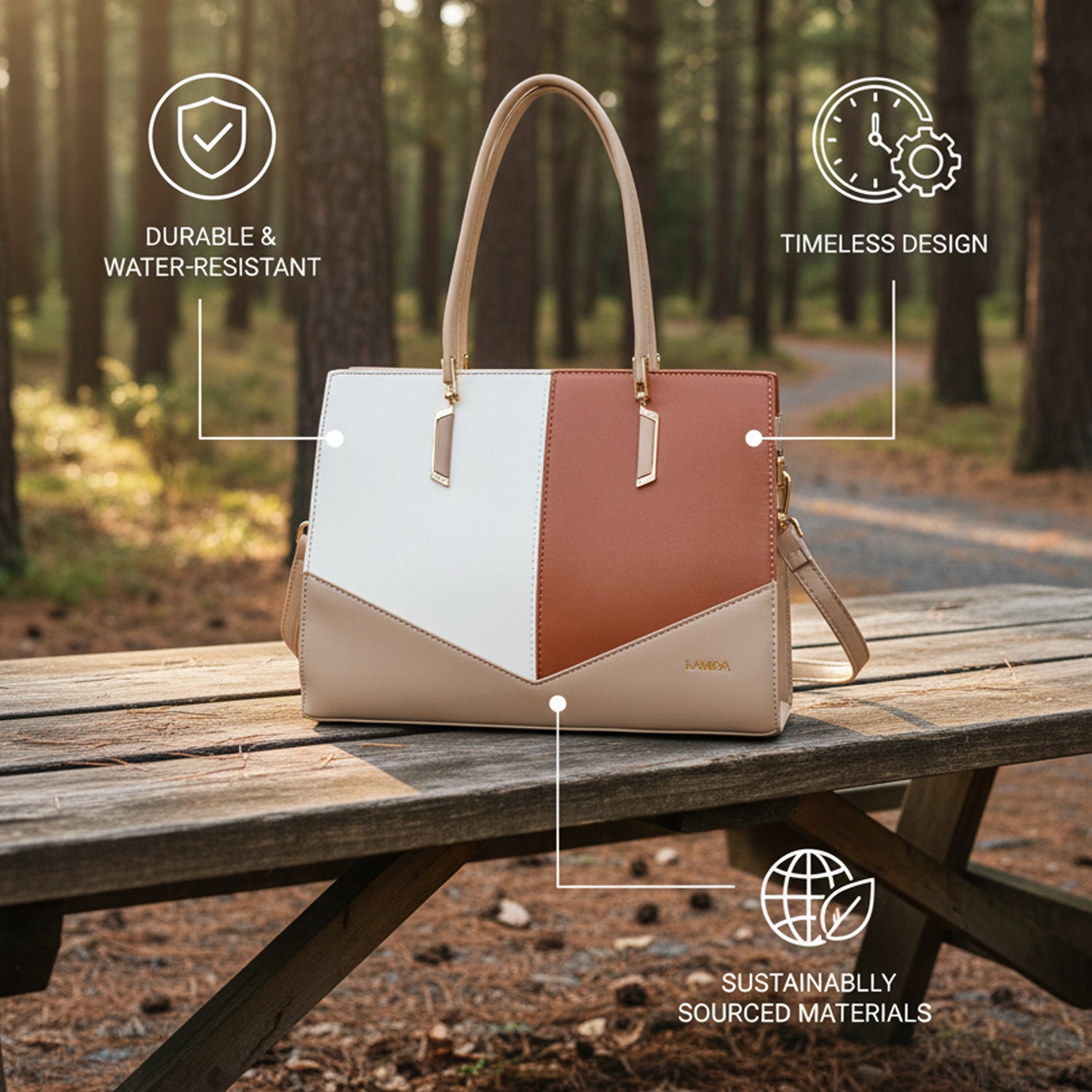 QIARRA by Ajanta Beige Synthetic Handbag for Women | 2 Compartments | Detachable Sling Strap | Stylish Daily Use Bag-VB8014