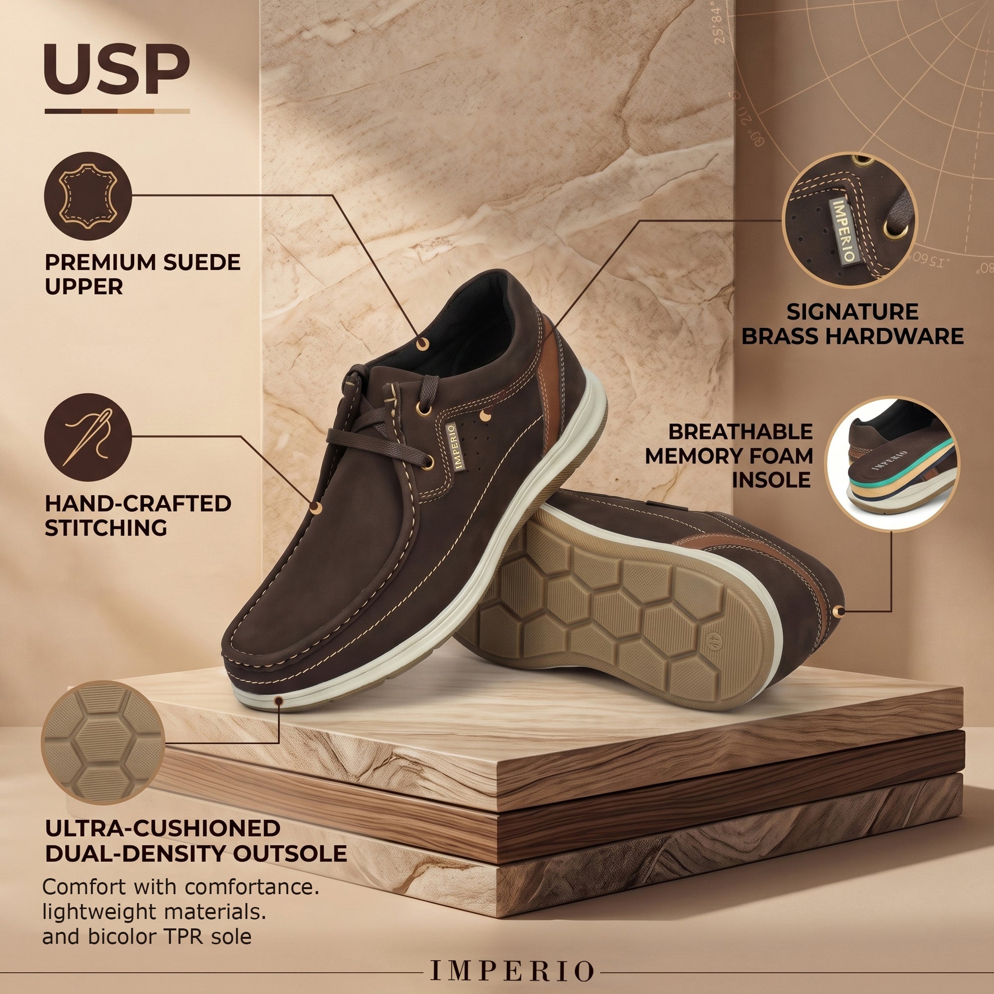 Imperio by Ajanta Men's Premium Casual Shoes | Lace-Up Lightweight Moc Toe Shoes for Men | Comfortable Cushioned Footbed | Anti-Skid Sole Style shoes | Office, Travel & Daily Wear Shoes