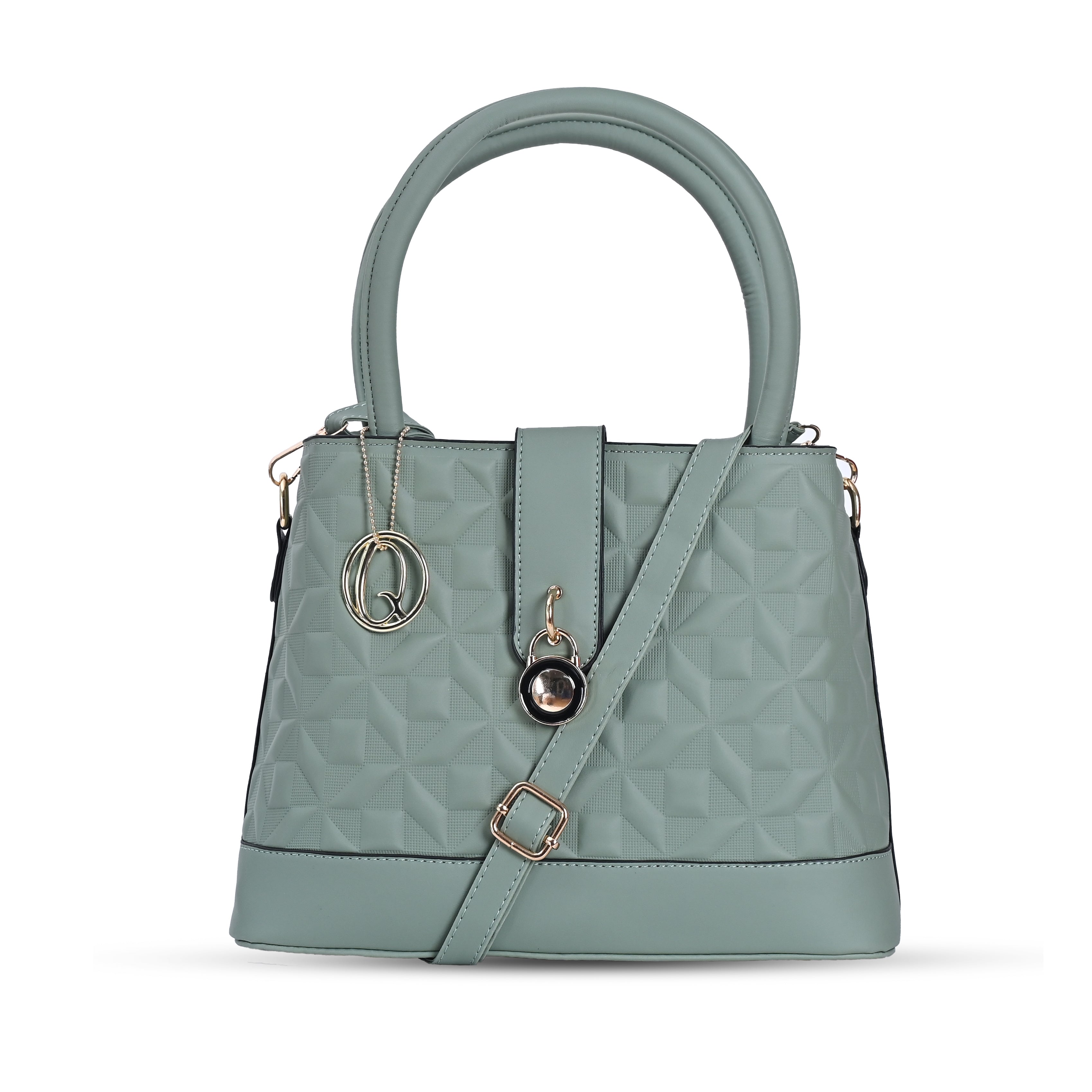 QIARRA Light Grey Luxe Artificial Leather Premium Textured Satchel Bag / Handbag with Detachable Slings VB8054
