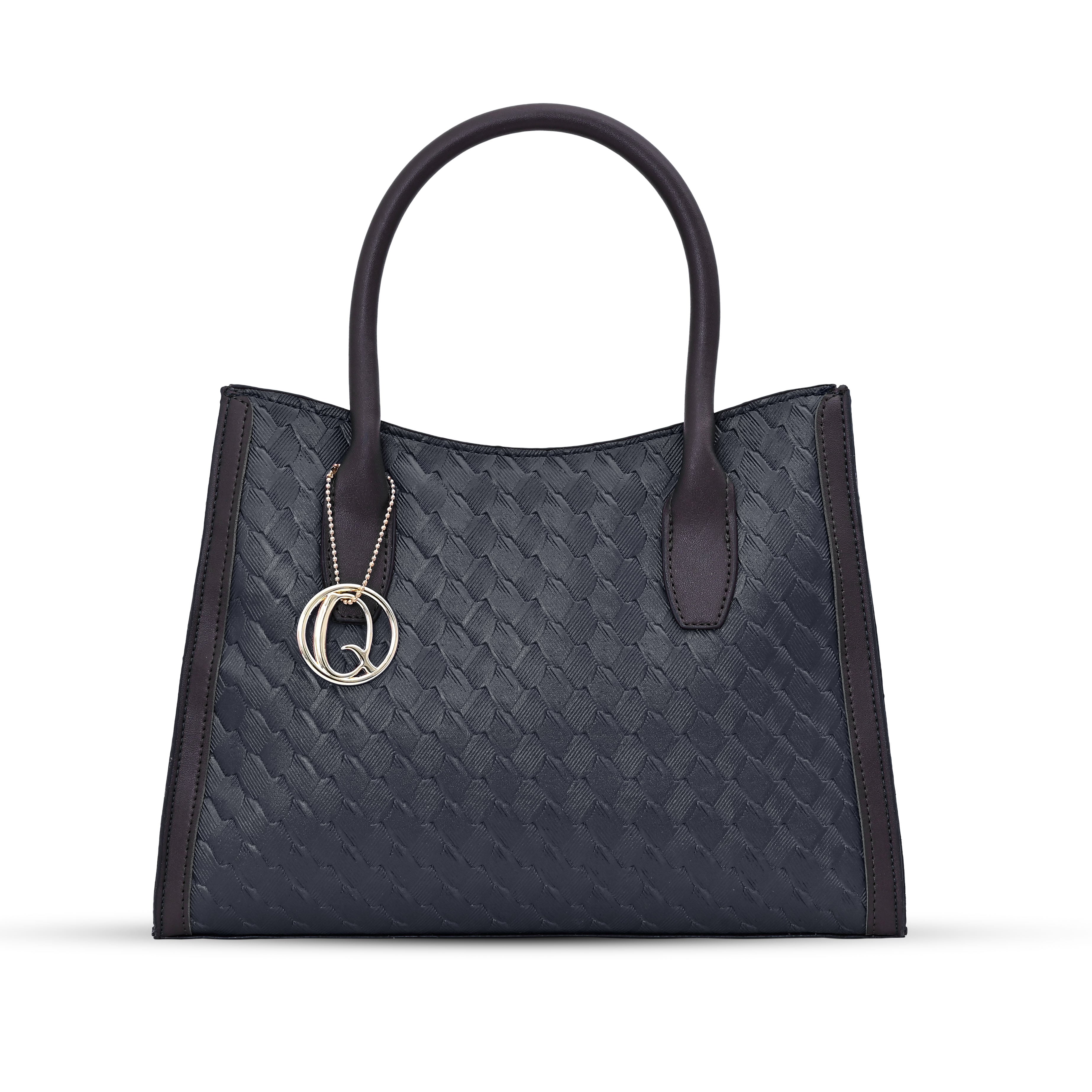 QIARRA Black Luxe Textured Synthetic Rexin Shoulder Bag with Detachable Strap VB8047