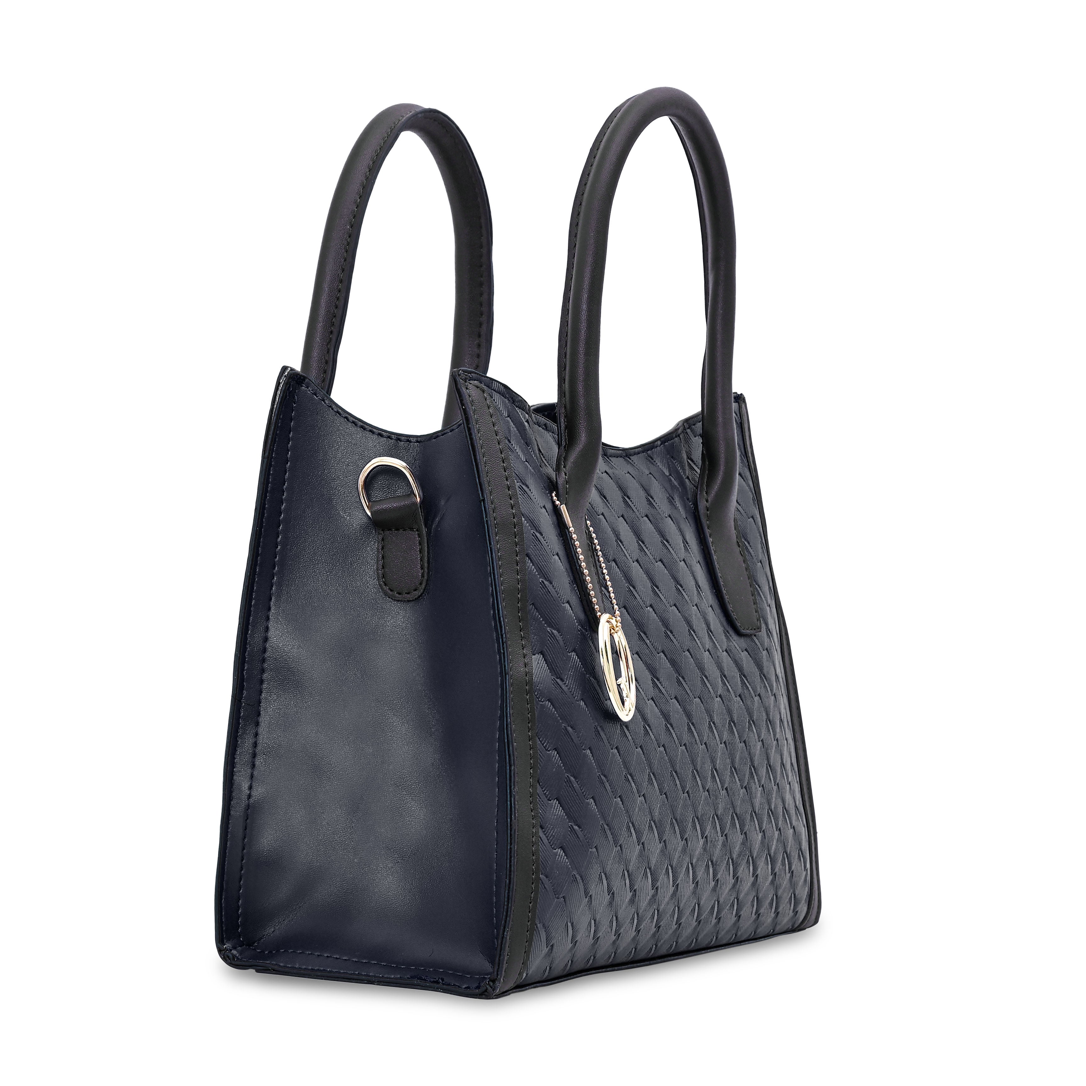 QIARRA Black Luxe Textured Synthetic Rexin Shoulder Bag with Detachable Strap VB8047