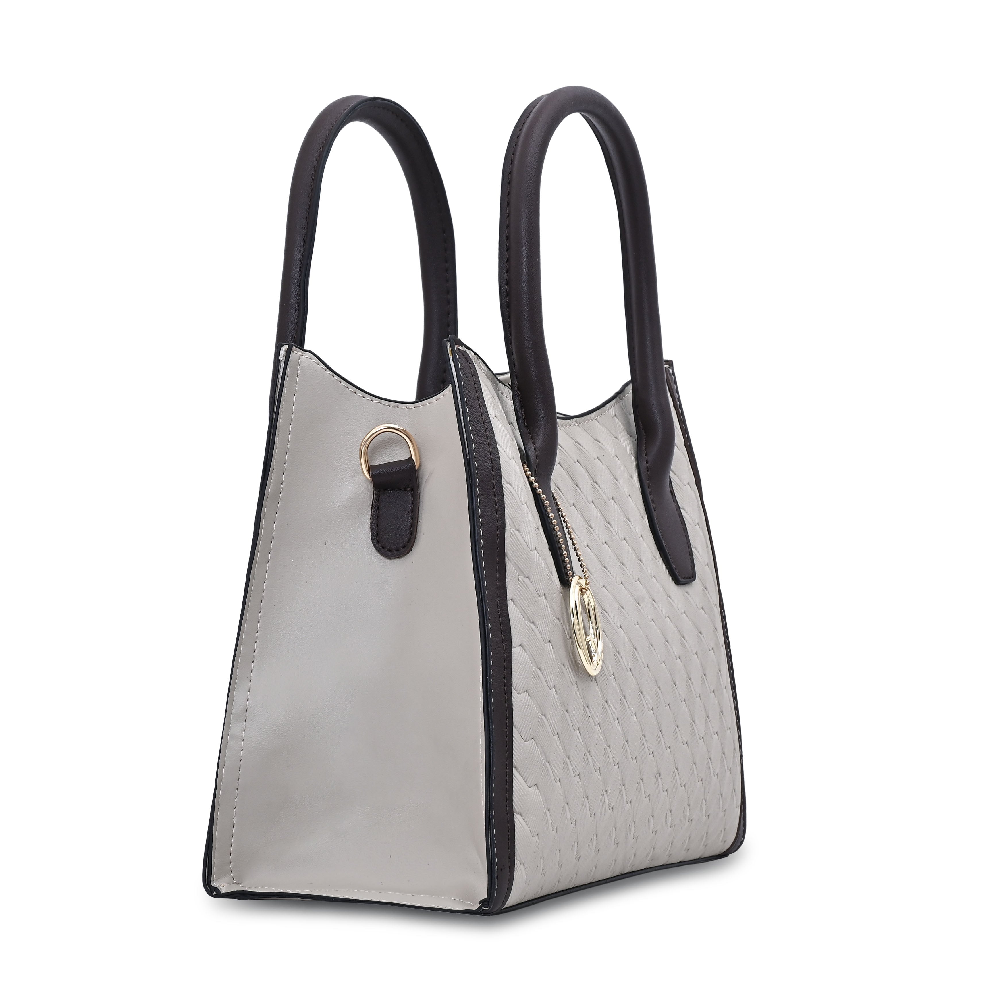 QIARRA White Luxe Textured Synthetic Rexin Shoulder Bag with Detachable Strap VB8049