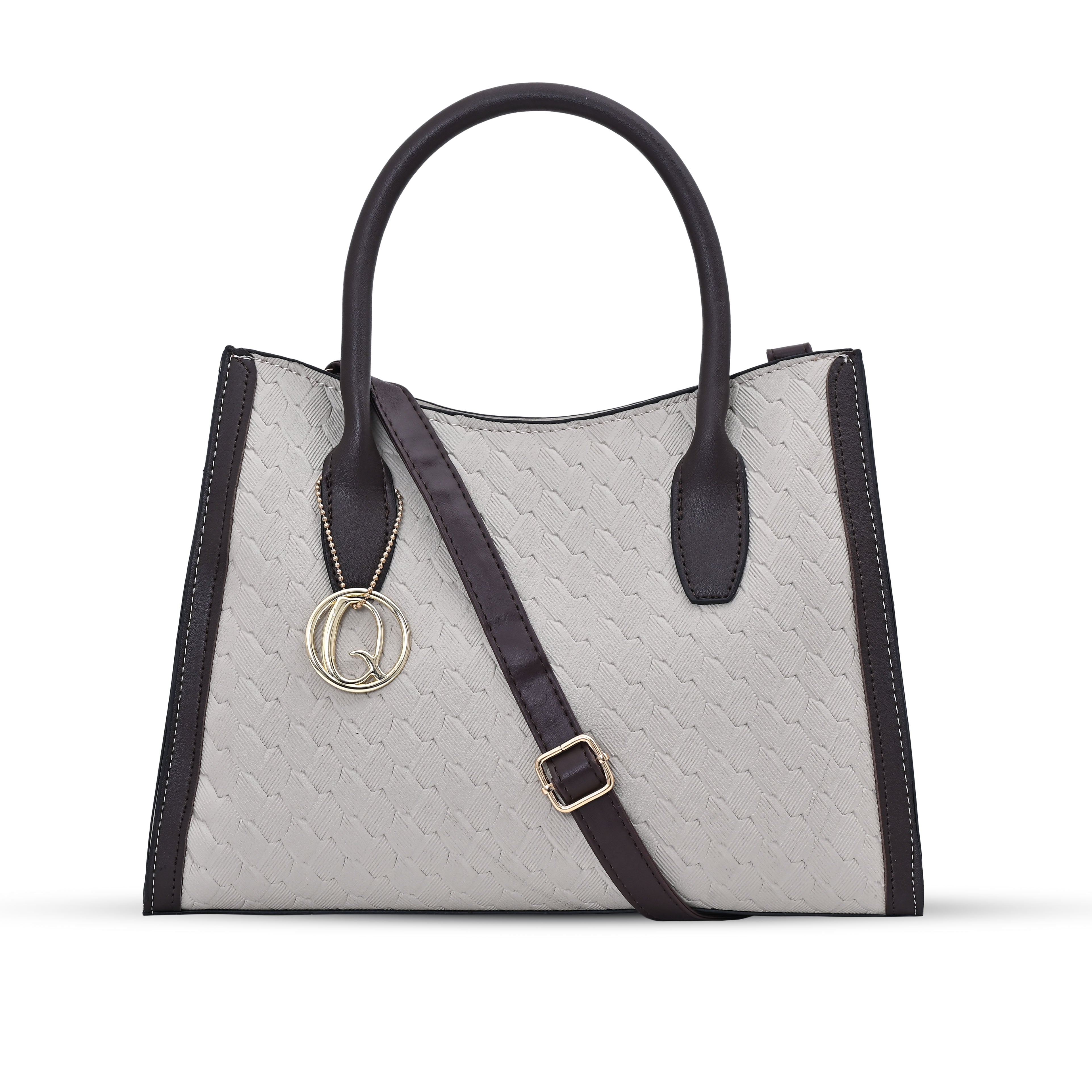 QIARRA White Luxe Textured Synthetic Rexin Shoulder Bag with Detachable Strap VB8049
