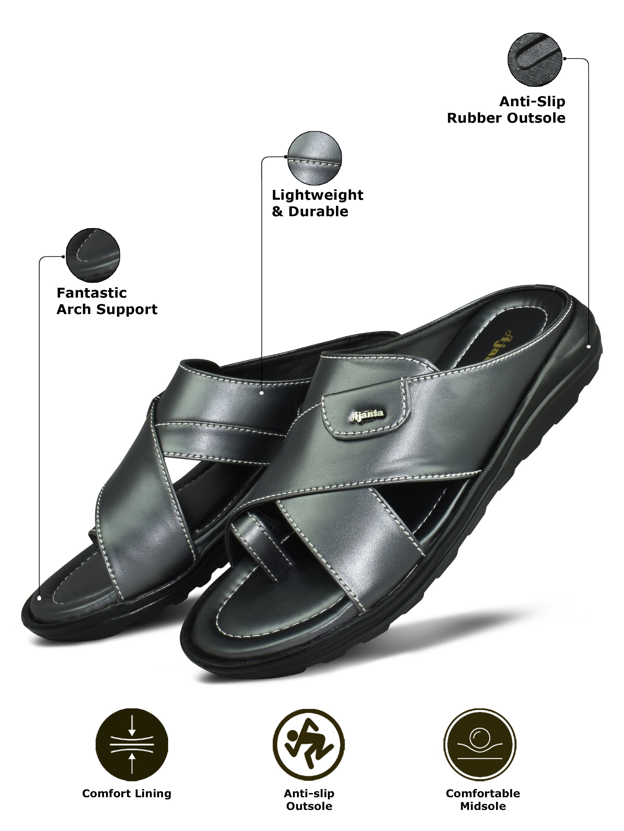 Ajanta Synthetic Sandals for Men Comfortable Sole & Durable Sandal /Men’s Casual Slip-On Sandals  EG0848
