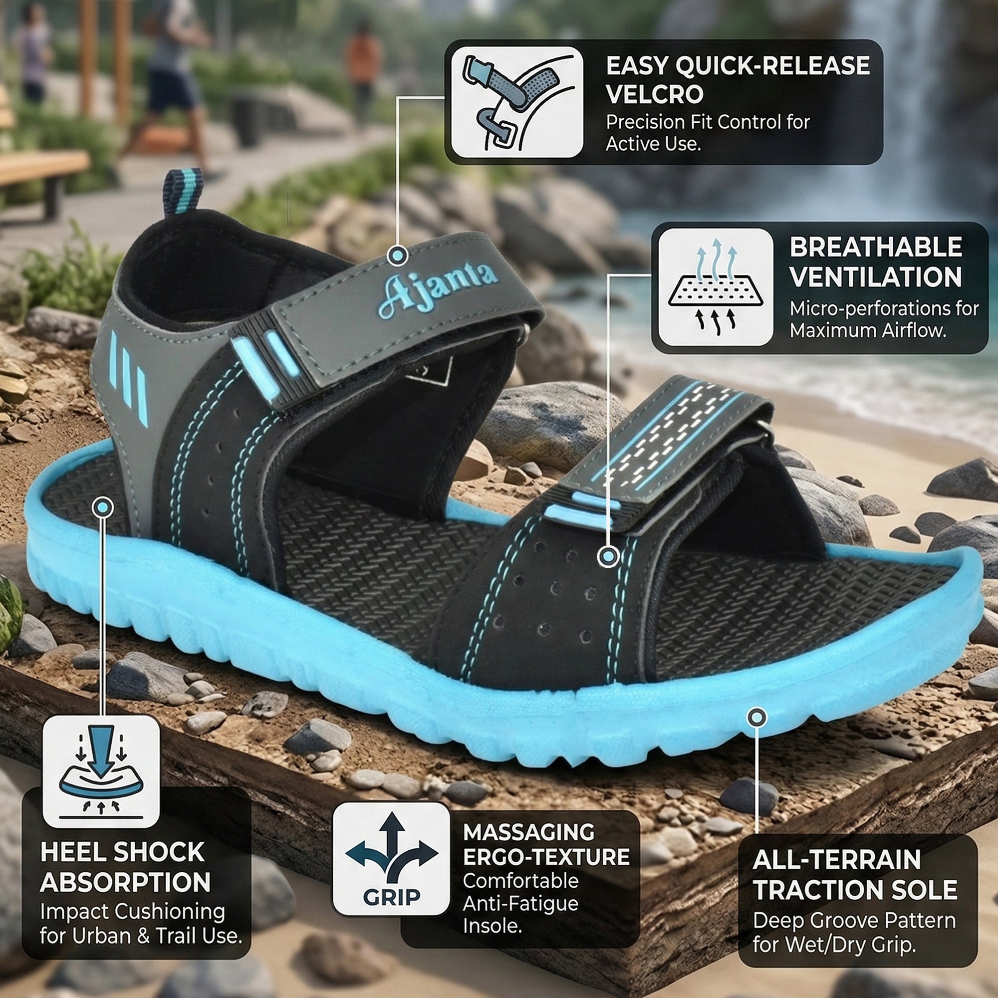 Ajanta Men’s Sports Sandals with Velcro Strap