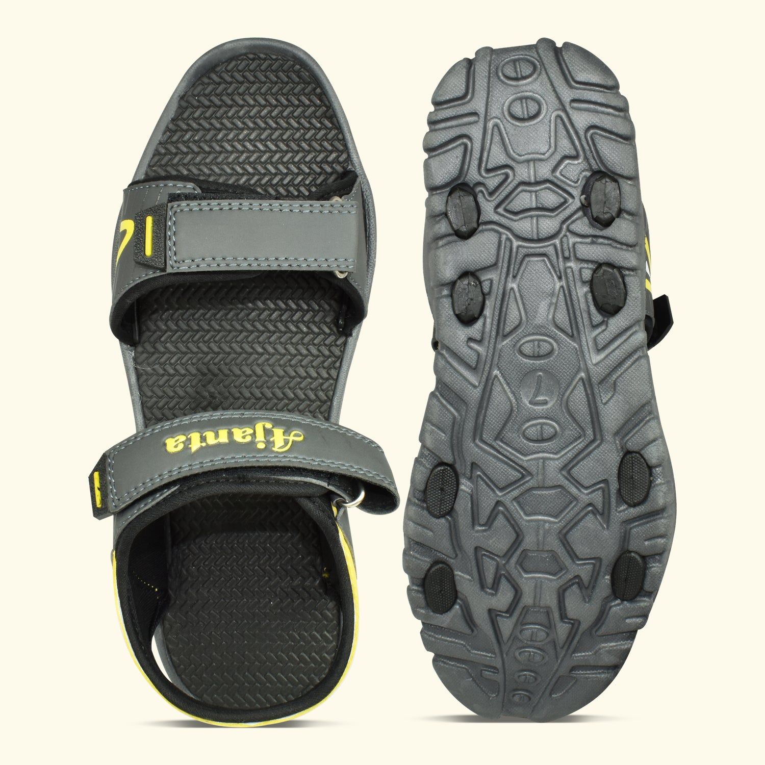 Ajanta Men's Grey Slip-On Outdoor Sandals | Durable Synthetic Upper | Lightweight EVA Sole | Comfortable Velcro Sandal EG2016