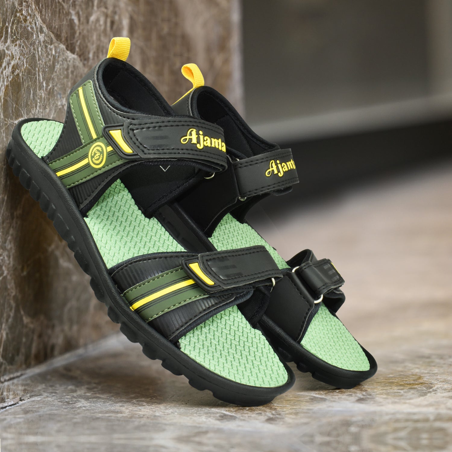 Ajanta Men's Black Slip-On Outdoor Sandals | Durable Synthetic Upper | Lightweight EVA Sole | Comfortable Velcro Sandal EG2017