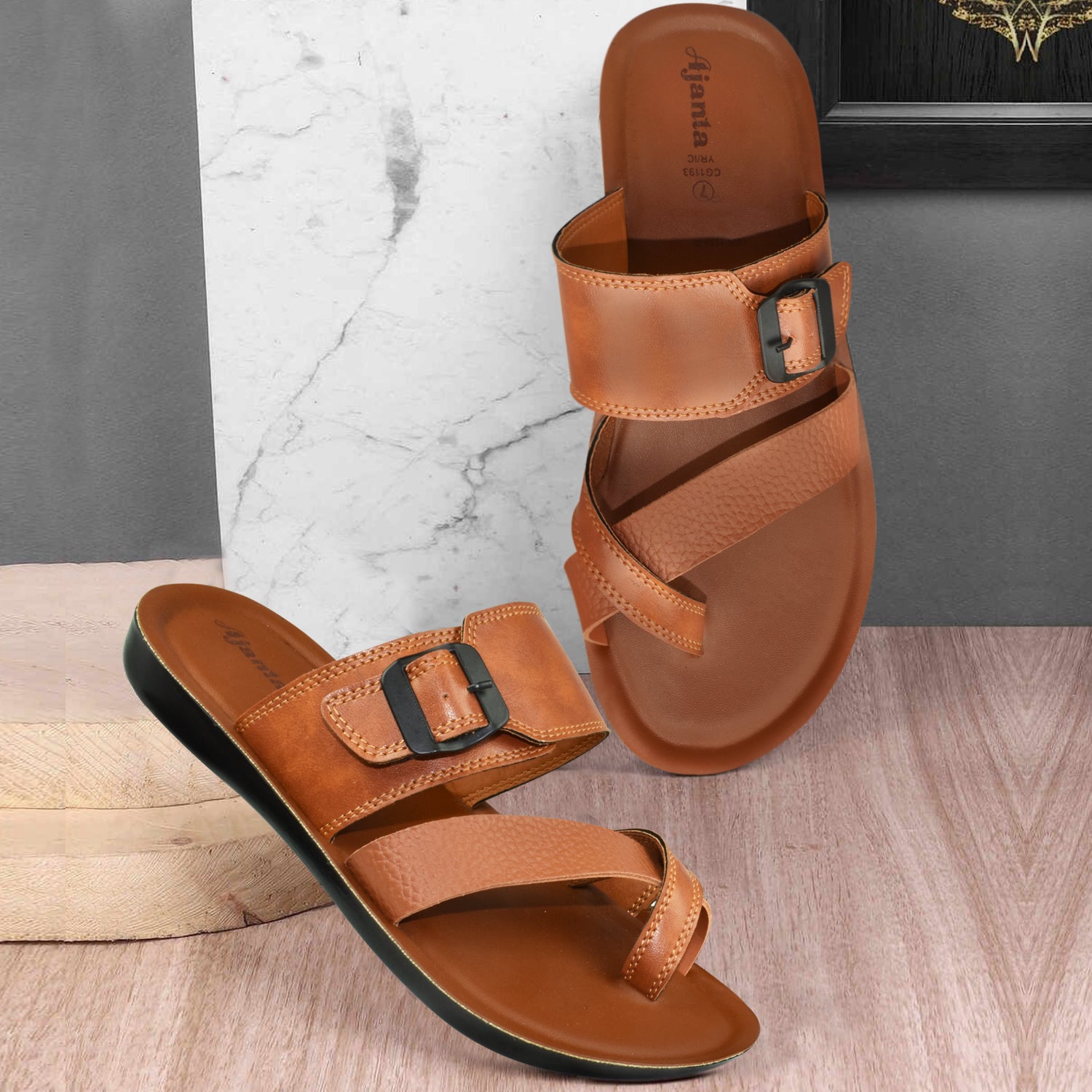 AJANTA Tan All-Day Comfort Slippers for Men | Casual Flip-Flop | Home Use | Daliy-Wear | Anti Slip For Men's EG3014