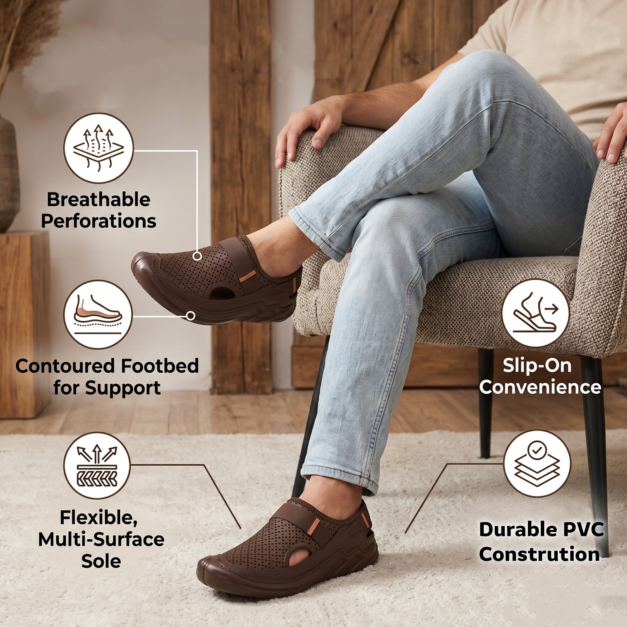 AJANTA Men's Roman Sandals | PVC Molded Water Resistant Sandals for Men | Lightweight Breathable Walking Sandals | Rainy Season Outdoor Casual Daily Wear Footwear