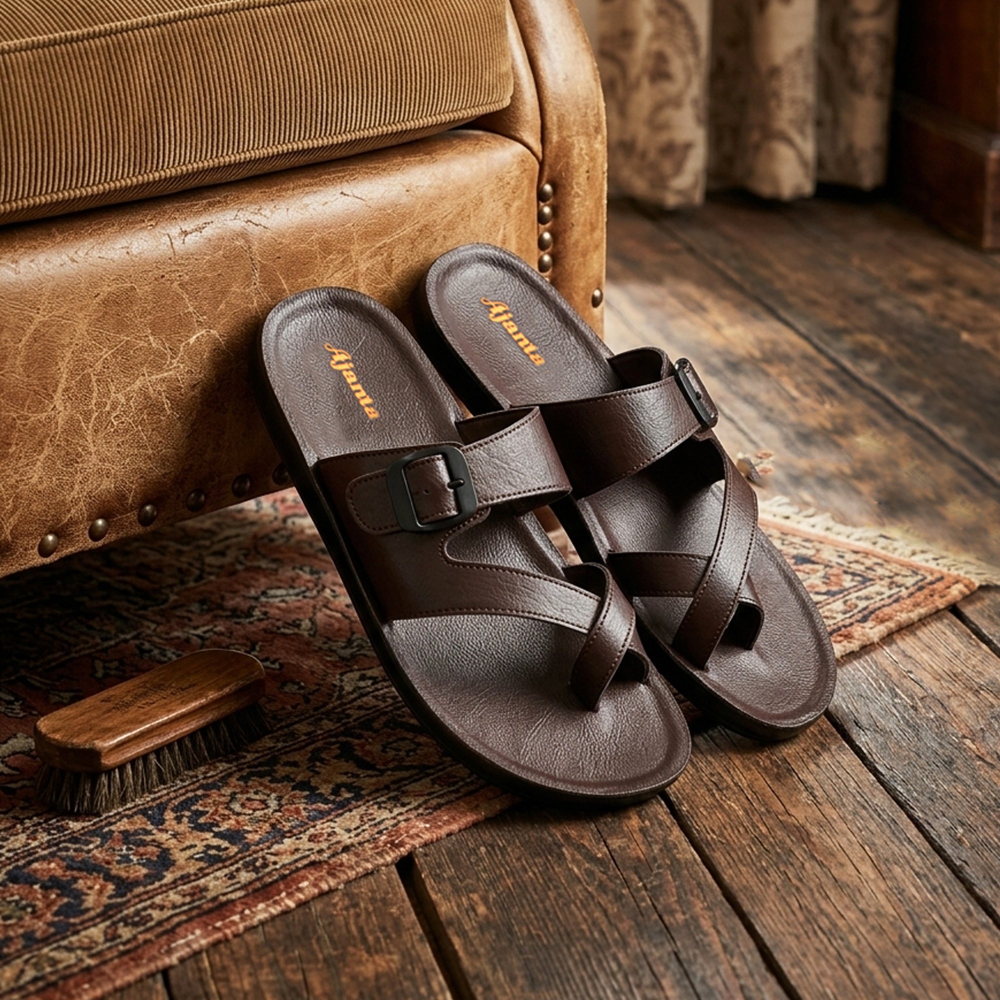 Ajanta Men’s Brown Slip On Sandals