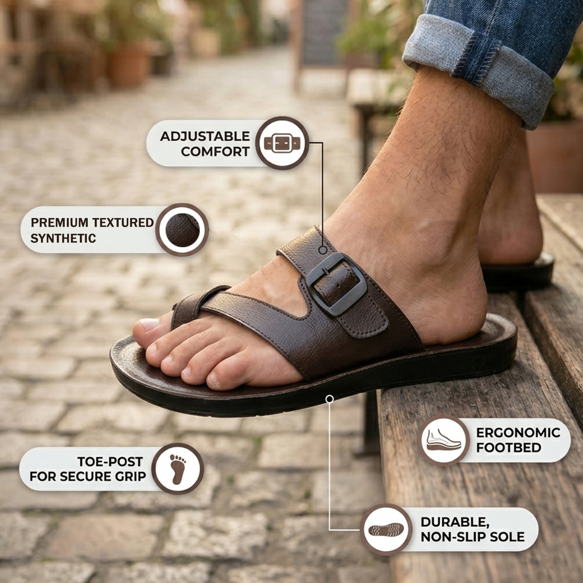 Ajanta Men’s Brown Slip On Sandals