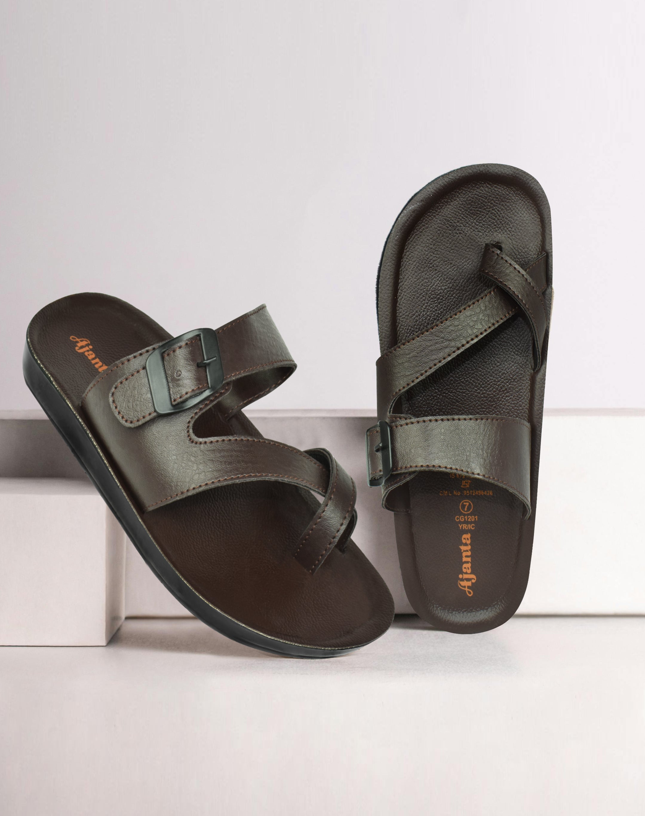 AJANTA Men's Brown Sandal | PU Poaring Upper | Durable Synthetic Sole | Lightweight & Comfortable Slippers EG3026